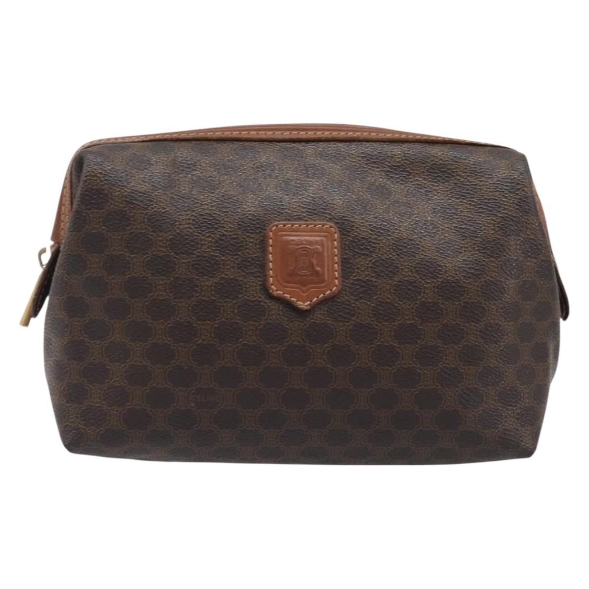 CELINE Macadam Clutch Bag PVC Leather Brown Gold Tone Auth 200374