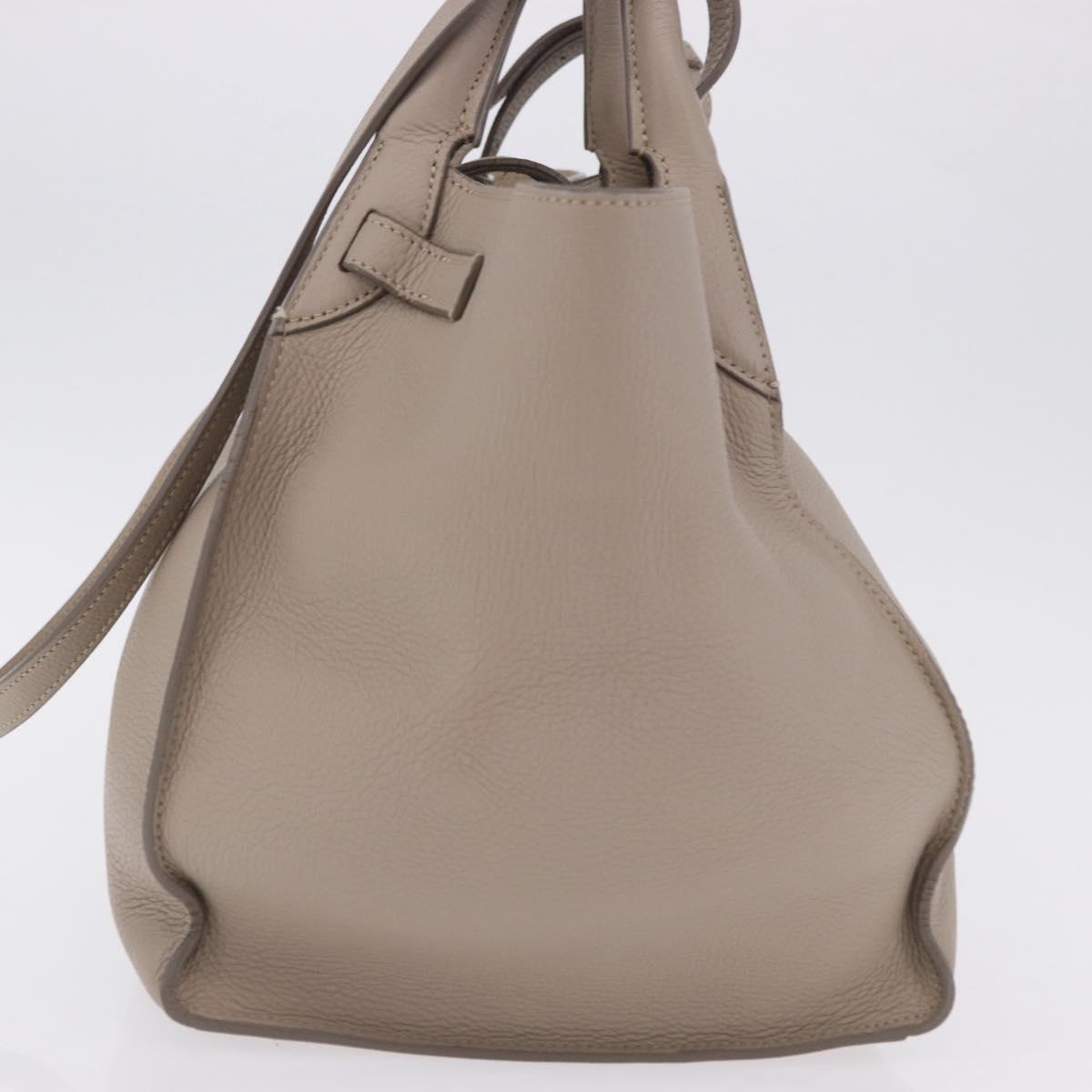 CELINE Big Bag Hand Bag Leather 2way Beige Silver Auth 200379V