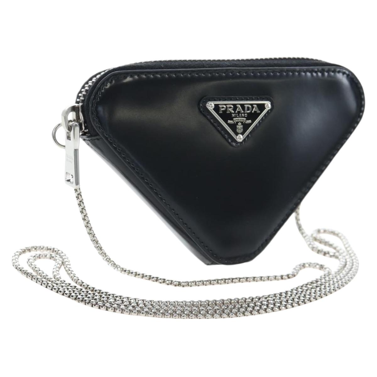 PRADA Chain Shoulder Pouch Leather Black Silver Auth 200384V