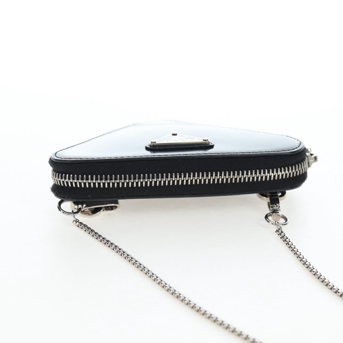 PRADA Chain Shoulder Pouch Leather Black Silver Auth 200384V