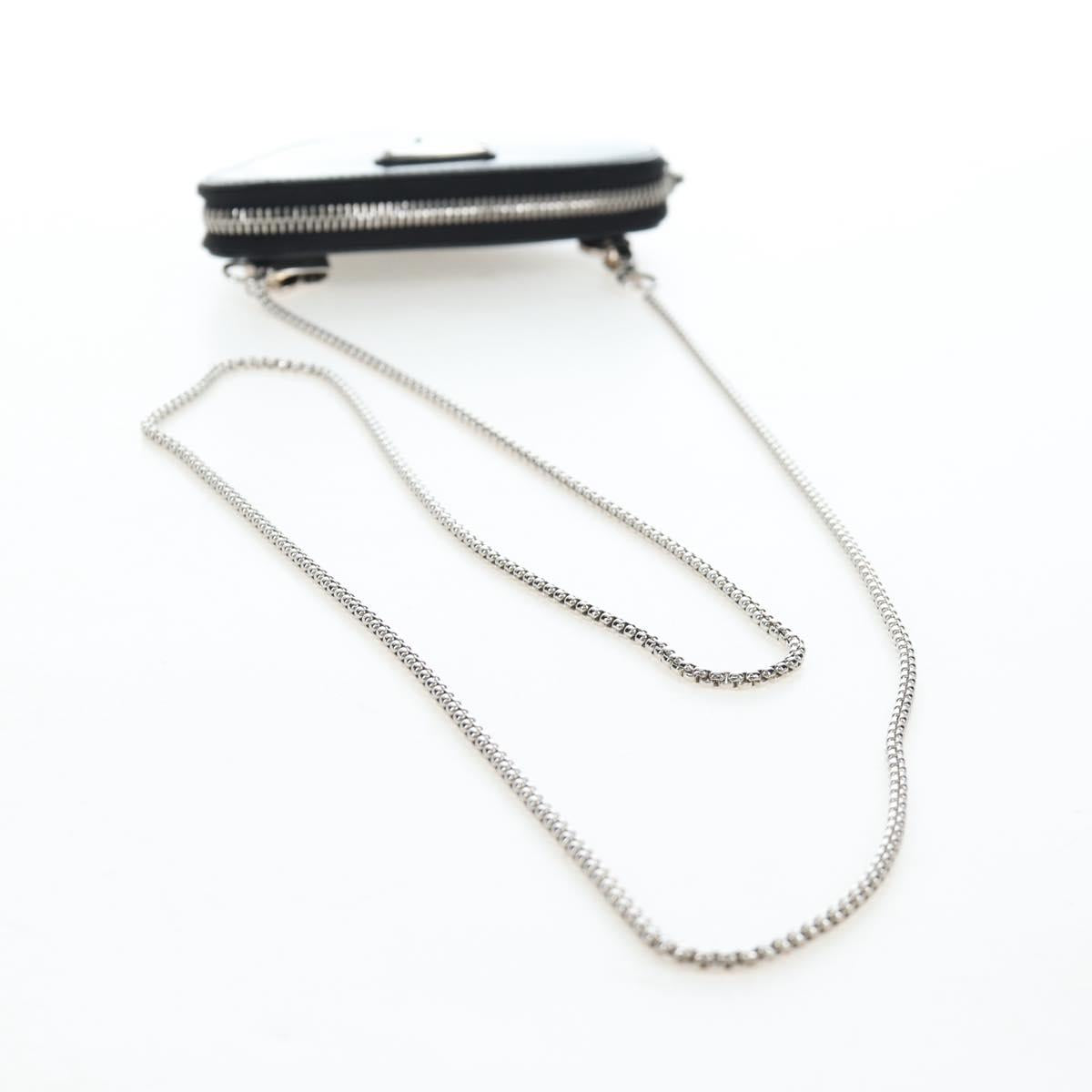 PRADA Chain Shoulder Pouch Leather Black Silver Auth 200384V