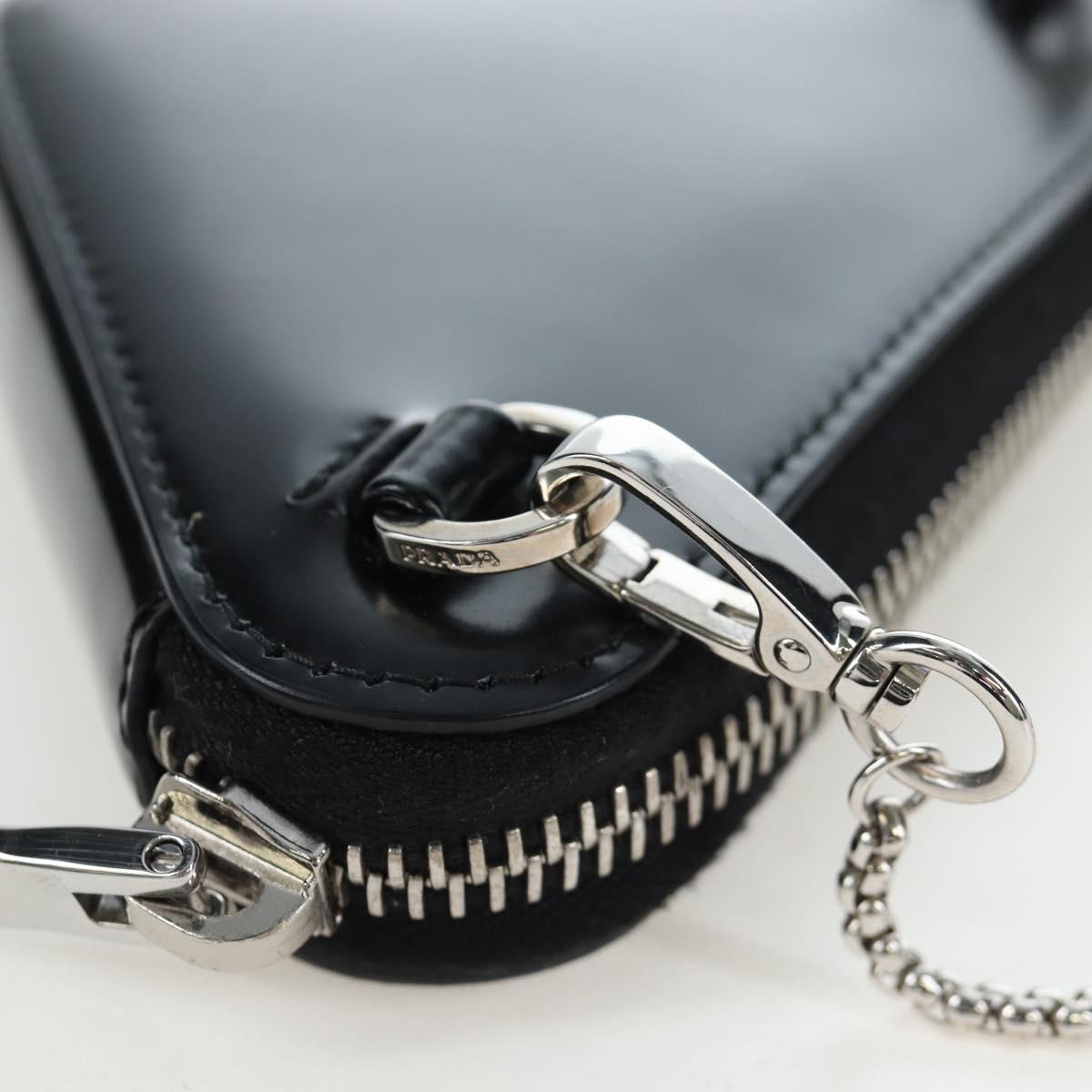 PRADA Chain Shoulder Pouch Leather Black Silver Auth 200384V