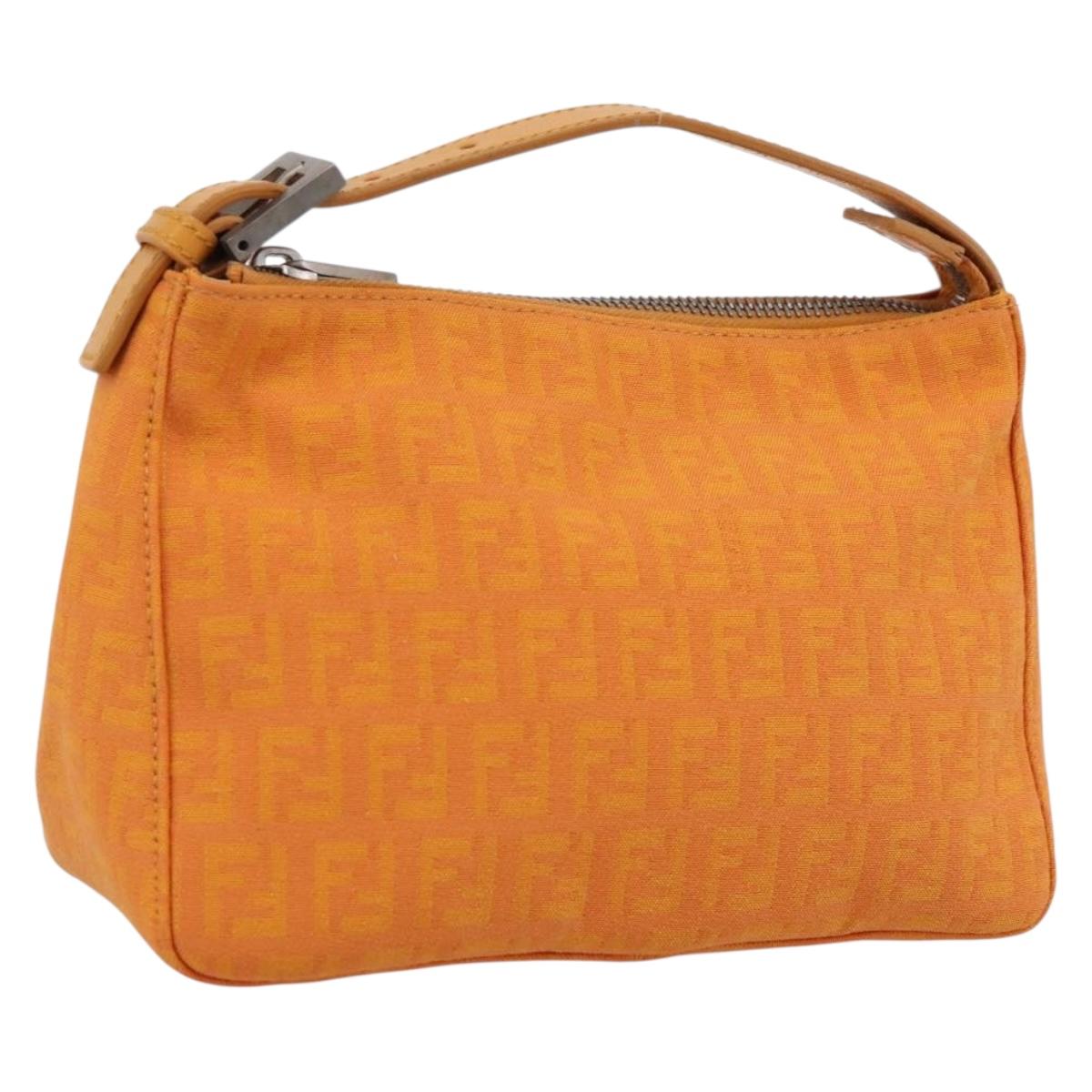 FENDI Zucchino Canvas Accessory Pouch Orange Silver 8N0001 Auth 200388A
