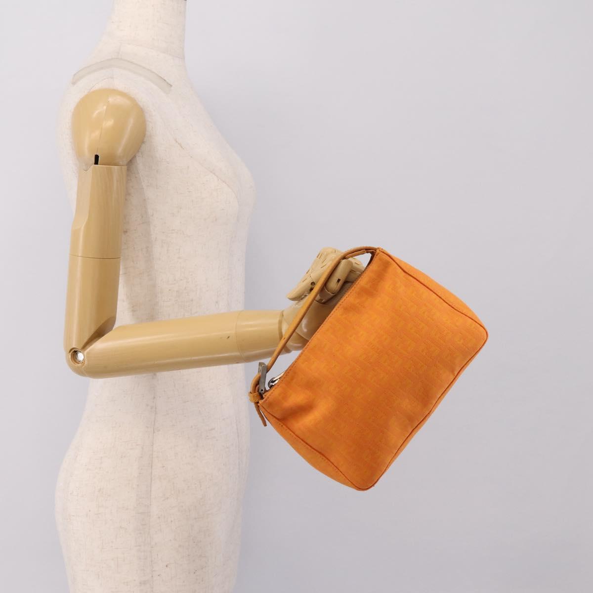 FENDI Zucchino Canvas Accessory Pouch Orange Silver 8N0001 Auth 200388A