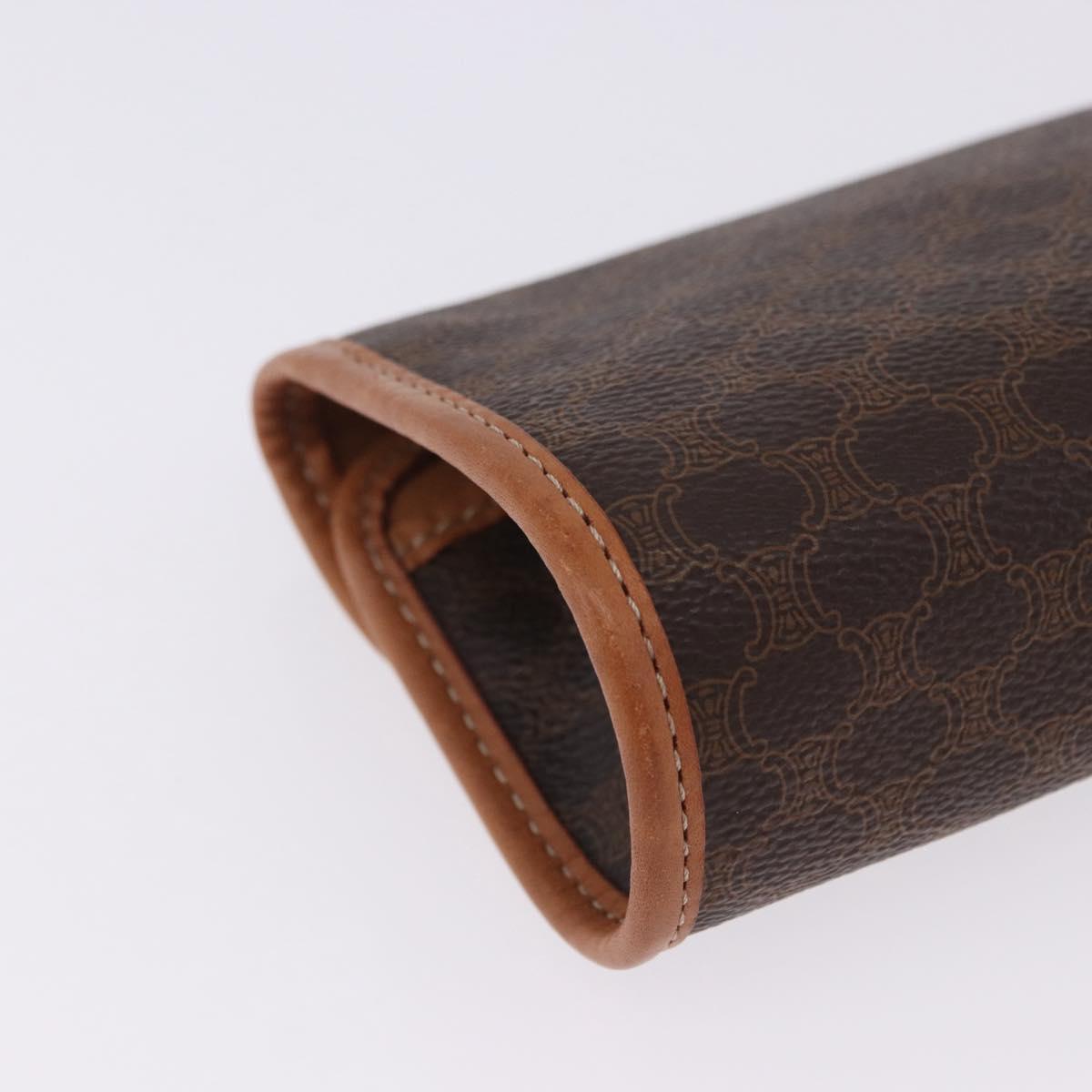 CELINE Macadam Canvas Pouch PVC Leather Brown Gold Auth 200399V