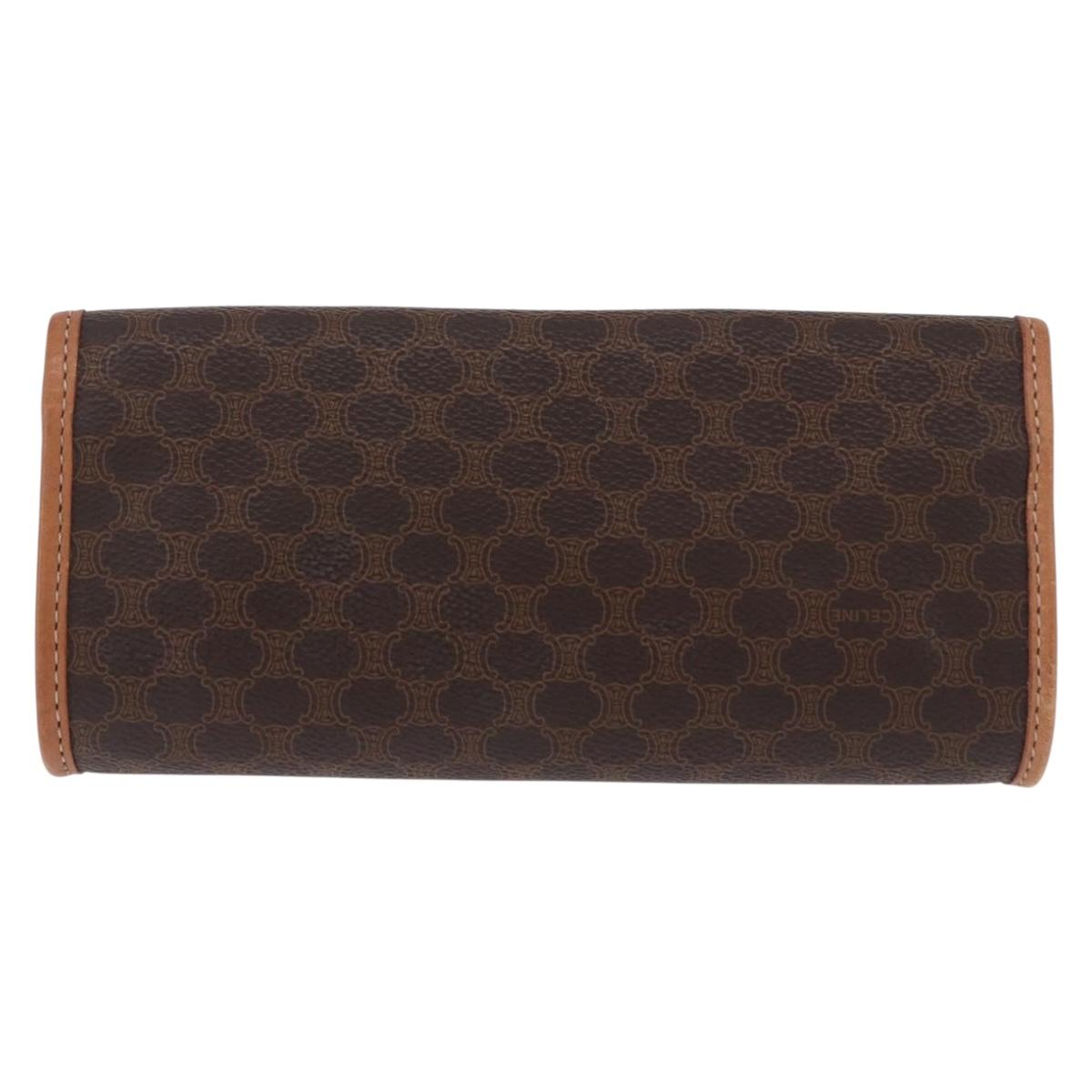CELINE Macadam Canvas Pouch PVC Leather Brown Gold Auth 200399V