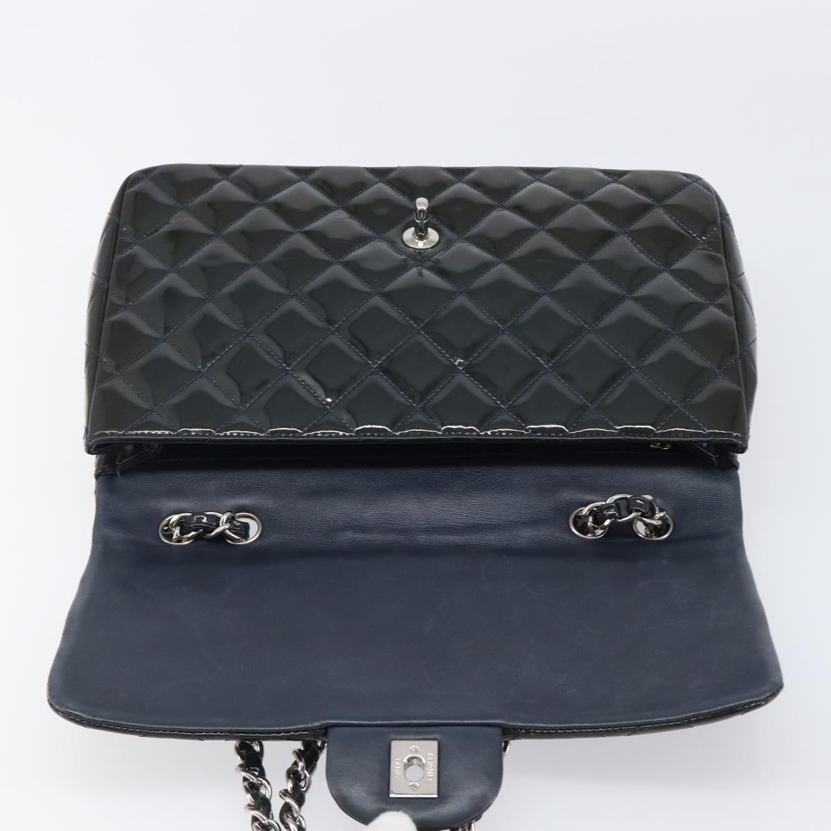 CHANEL Chain Matelasse 30 Bag Patent leather Green Silver CC Auth 200422V