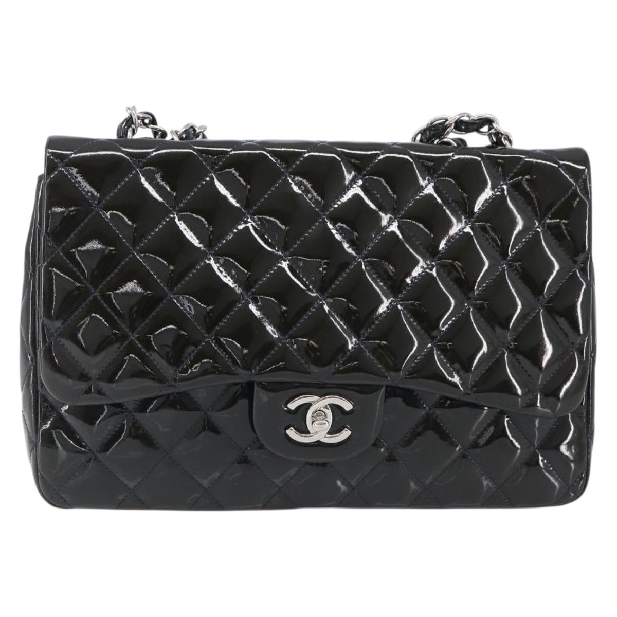 CHANEL Chain Matelasse 30 Bag Patent leather Green Silver CC Auth 200422V