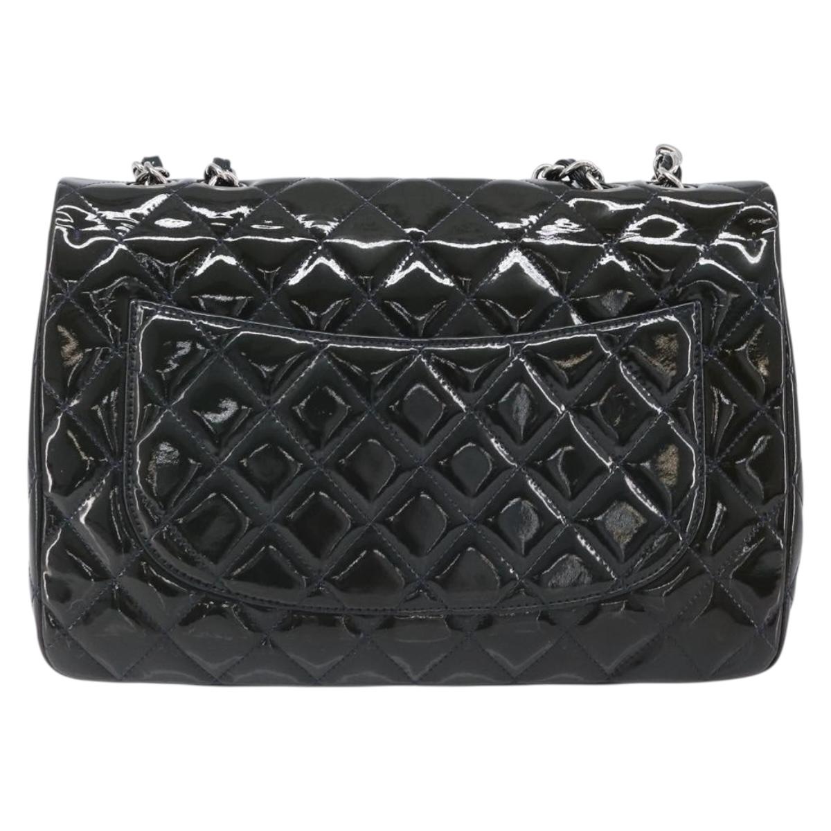 CHANEL Chain Matelasse 30 Bag Patent leather Green Silver CC Auth 200422V