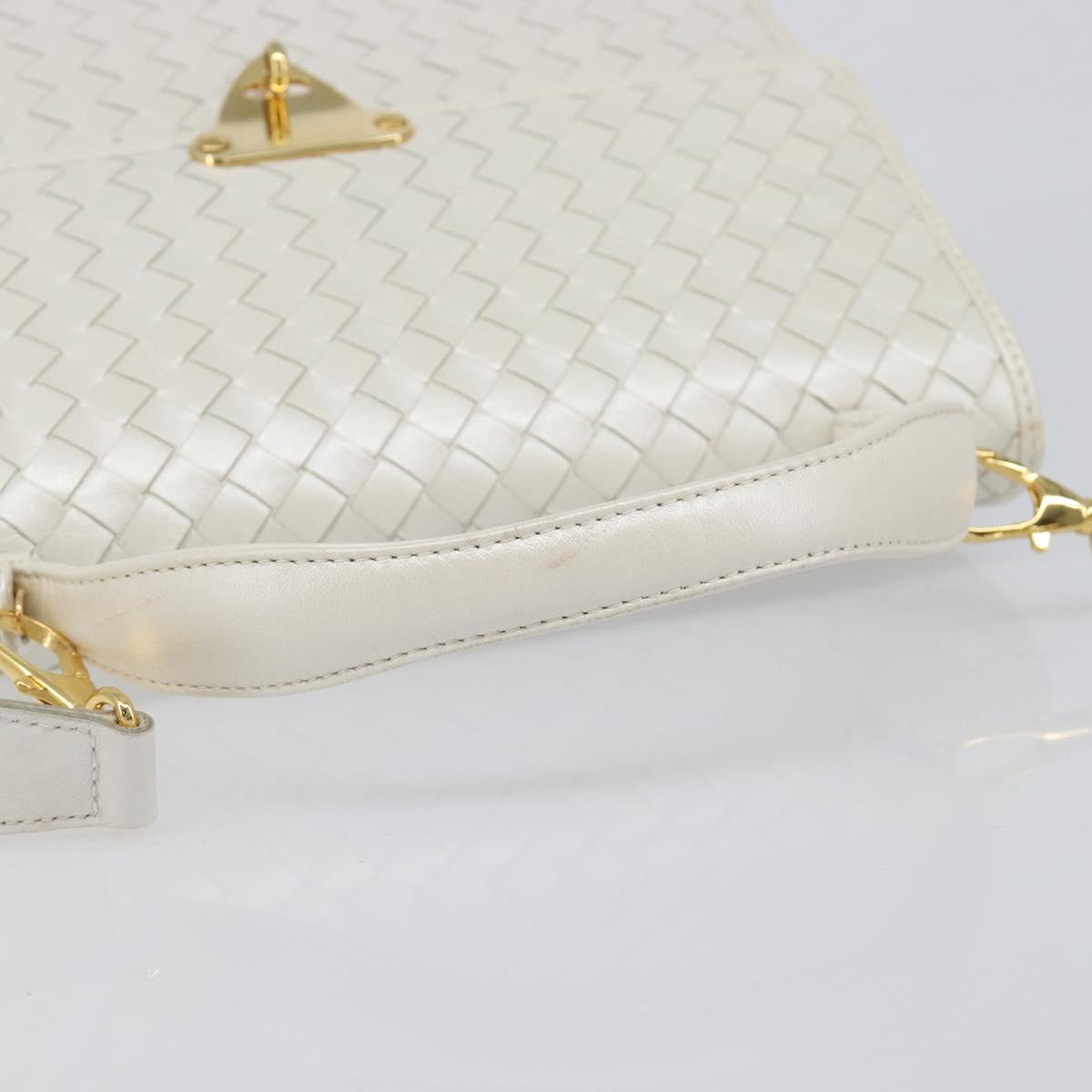 BOTTEGA VENETA INTRECCIATO Hand Bag Leather 2way White Gold Auth 200425V