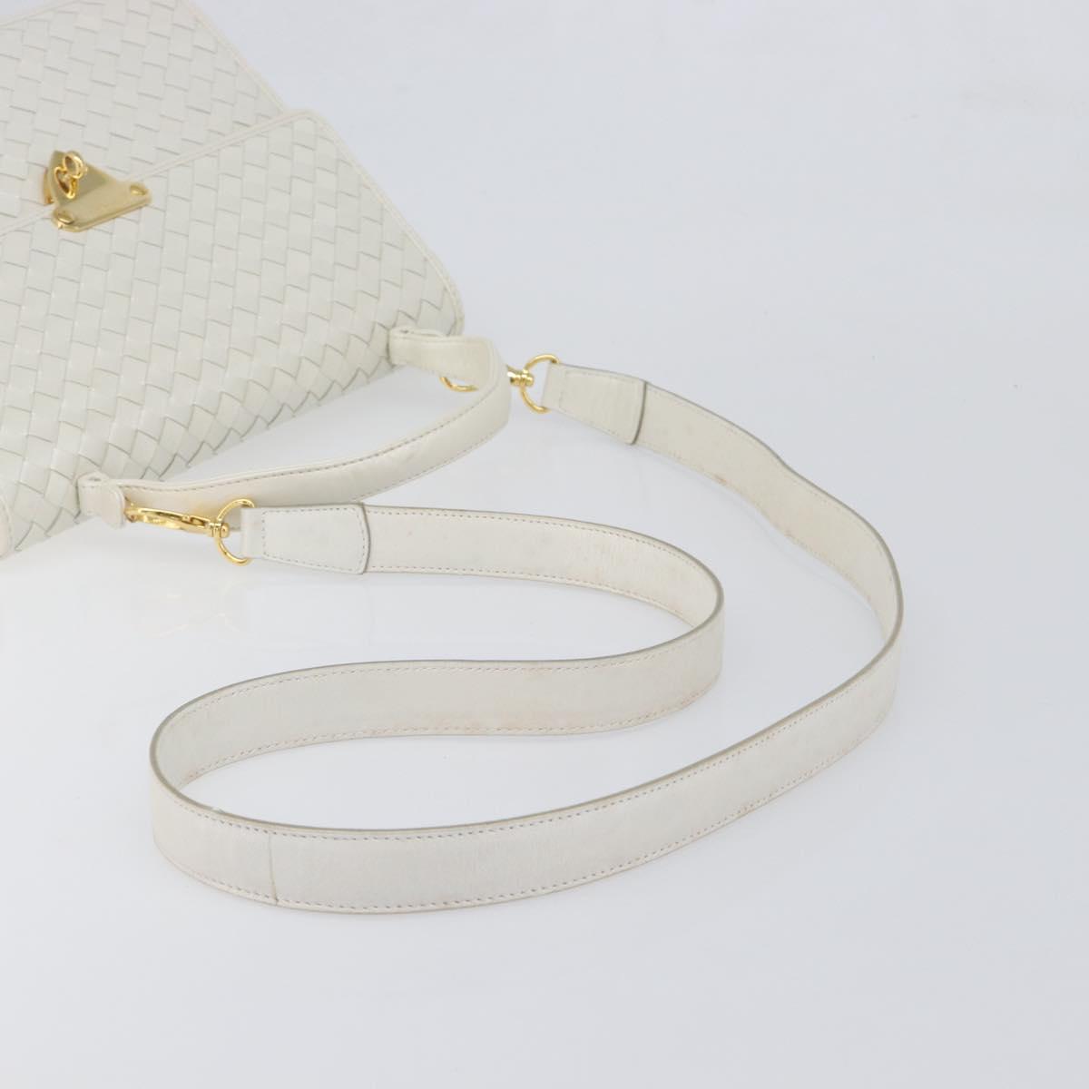 BOTTEGA VENETA INTRECCIATO Hand Bag Leather 2way White Gold Auth 200425V