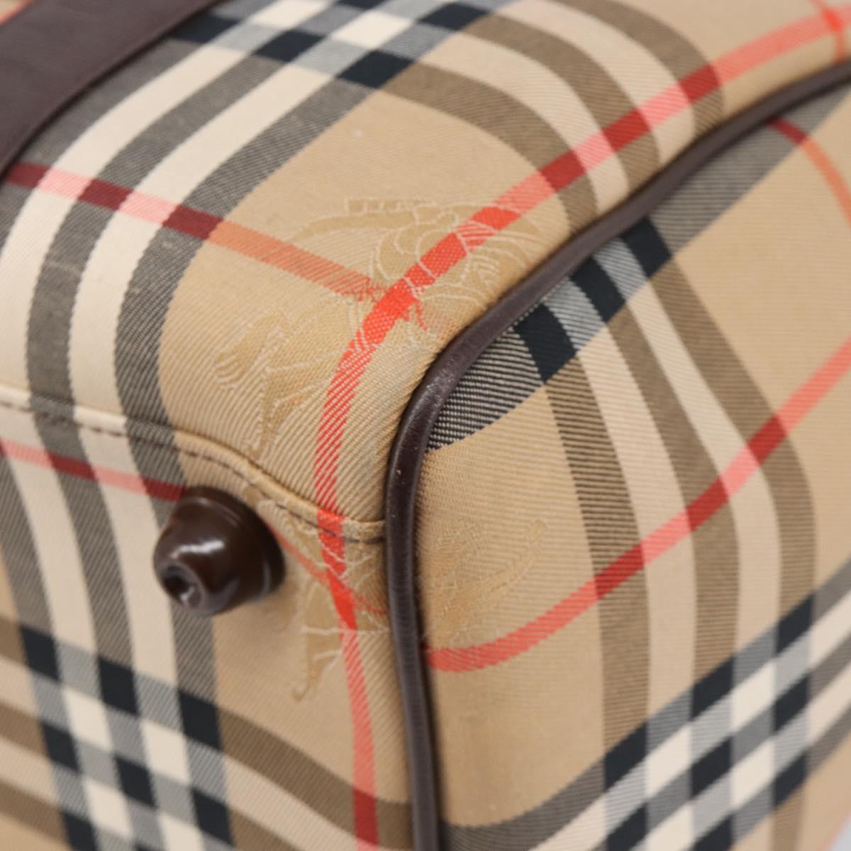 Burberrys Nova Check Boston Bag Canvas Beige Gold Auth 200426V