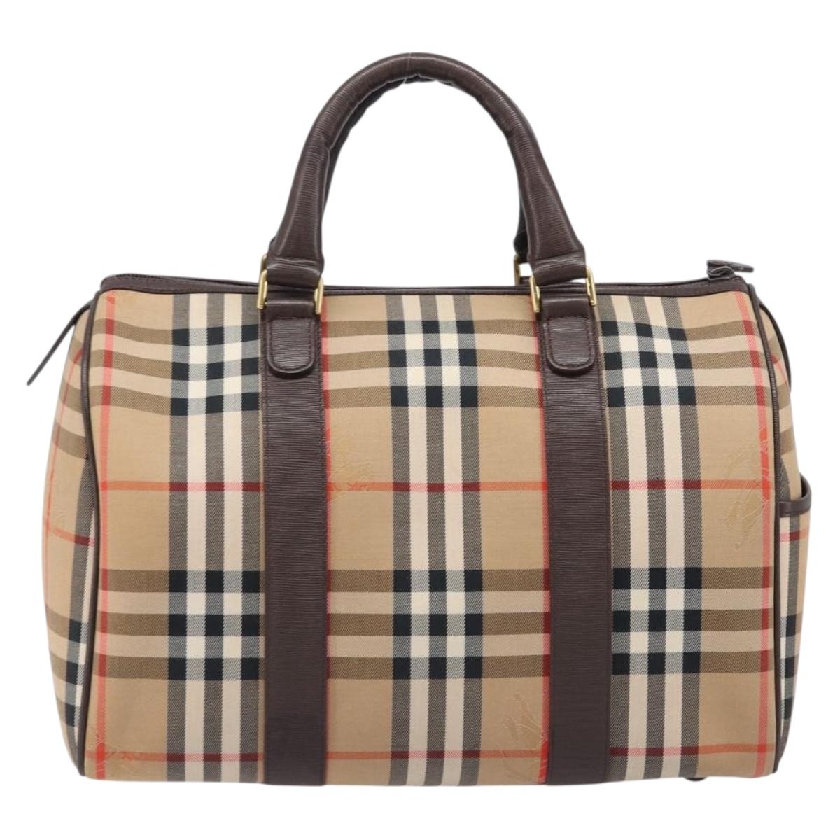Burberrys Nova Check Boston Bag Canvas Beige Gold Auth 200426V
