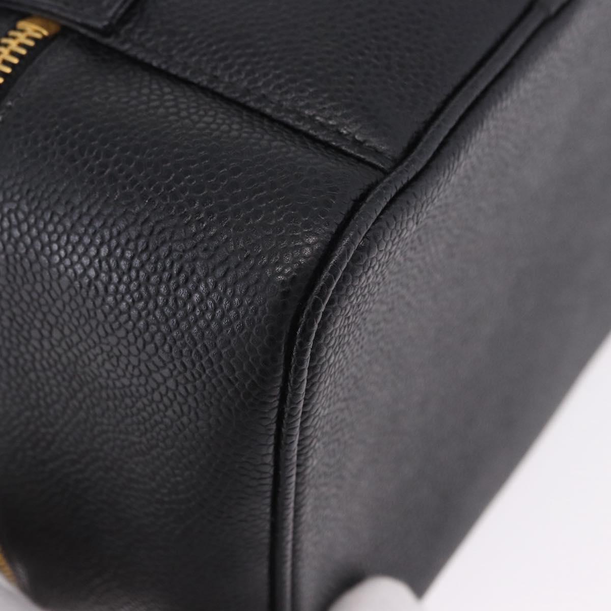 CHANEL COCO Mark Vanity Hand Bag Caviar Skin Black Gold CC Auth 200427