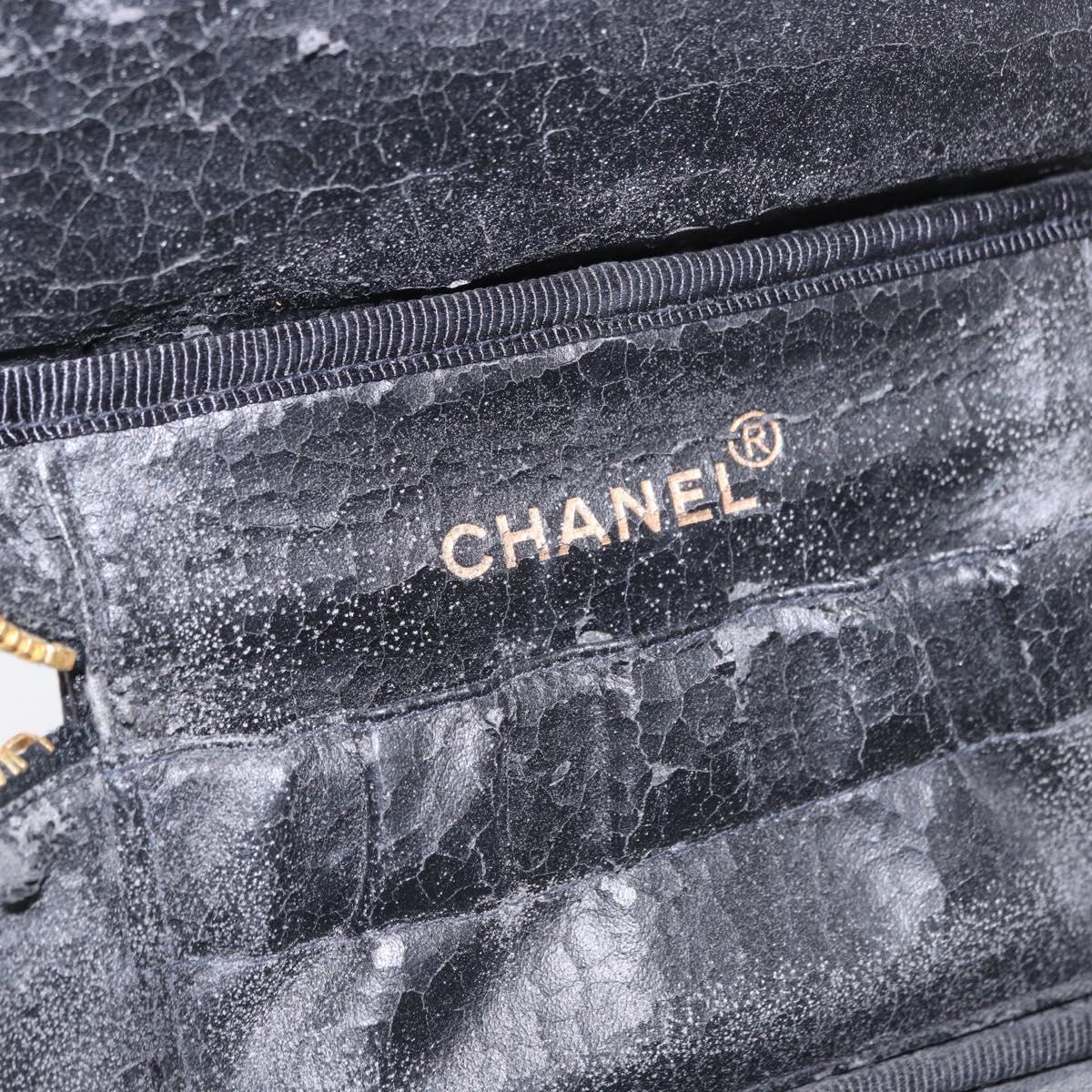 CHANEL COCO Mark Vanity Hand Bag Caviar Skin Black Gold CC Auth 200427