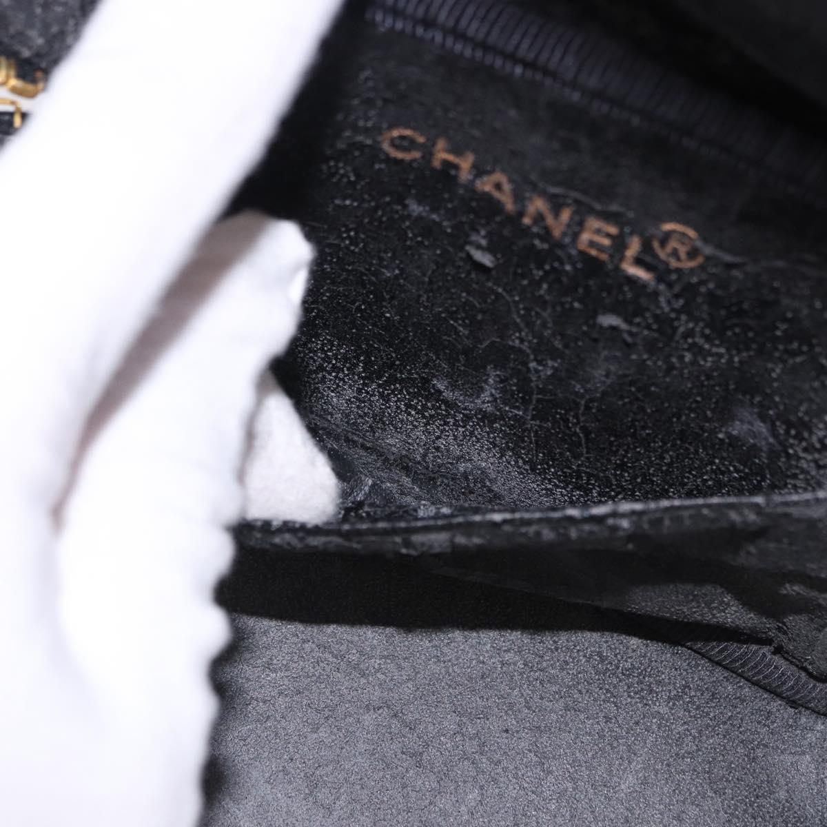 CHANEL COCO Mark Vanity Hand Bag Caviar Skin Black Gold CC Auth 200427