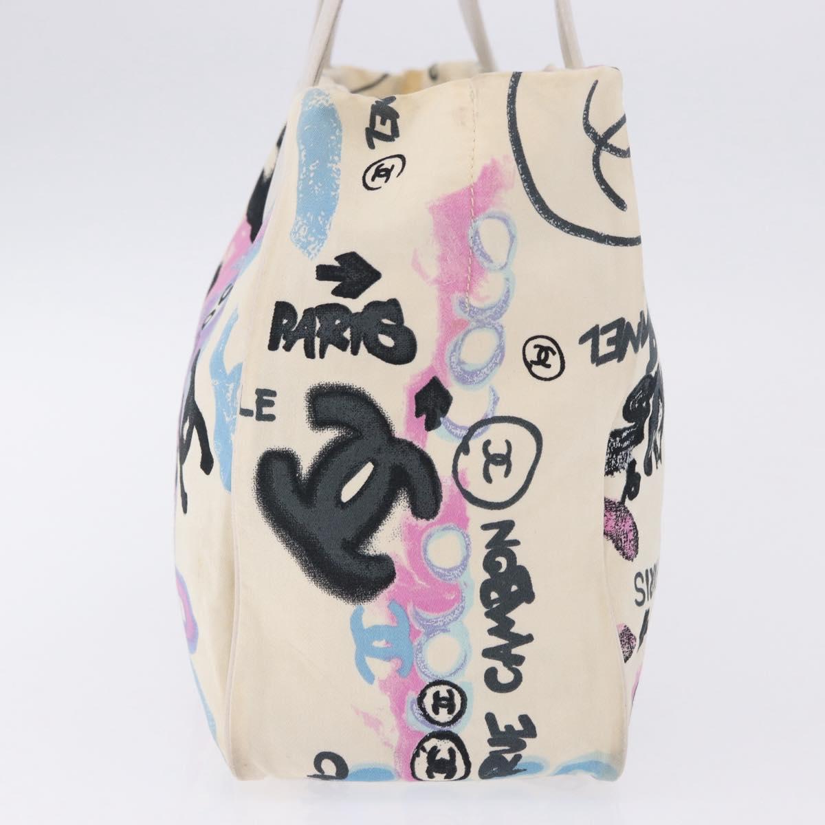 CHANEL New Travel Line Tote Bag Canvas Hawaii Limited White Silver Auth 200431A