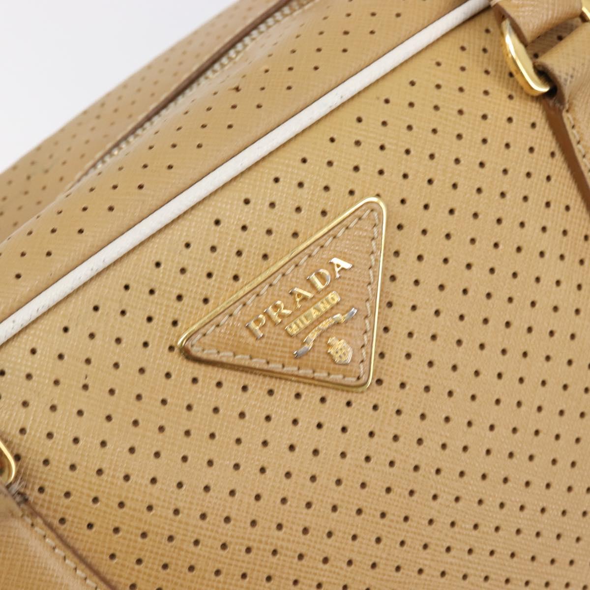 PRADA Punching Hand Bag Saffiano leather Beige Gold Auth 200432