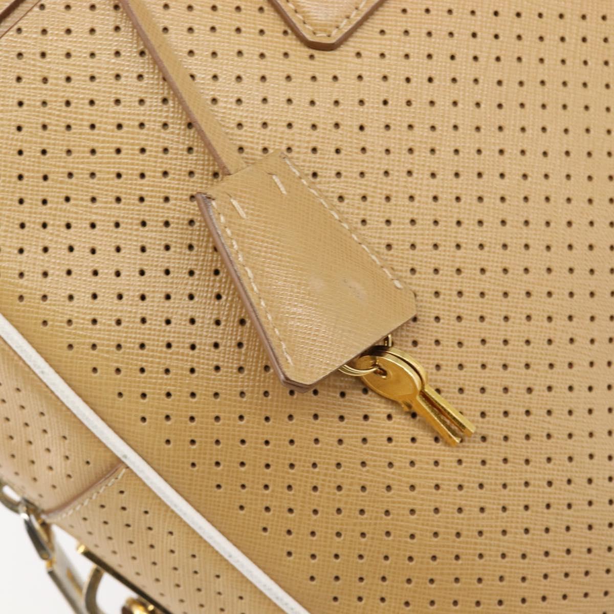 PRADA Punching Hand Bag Saffiano leather Beige Gold Auth 200432