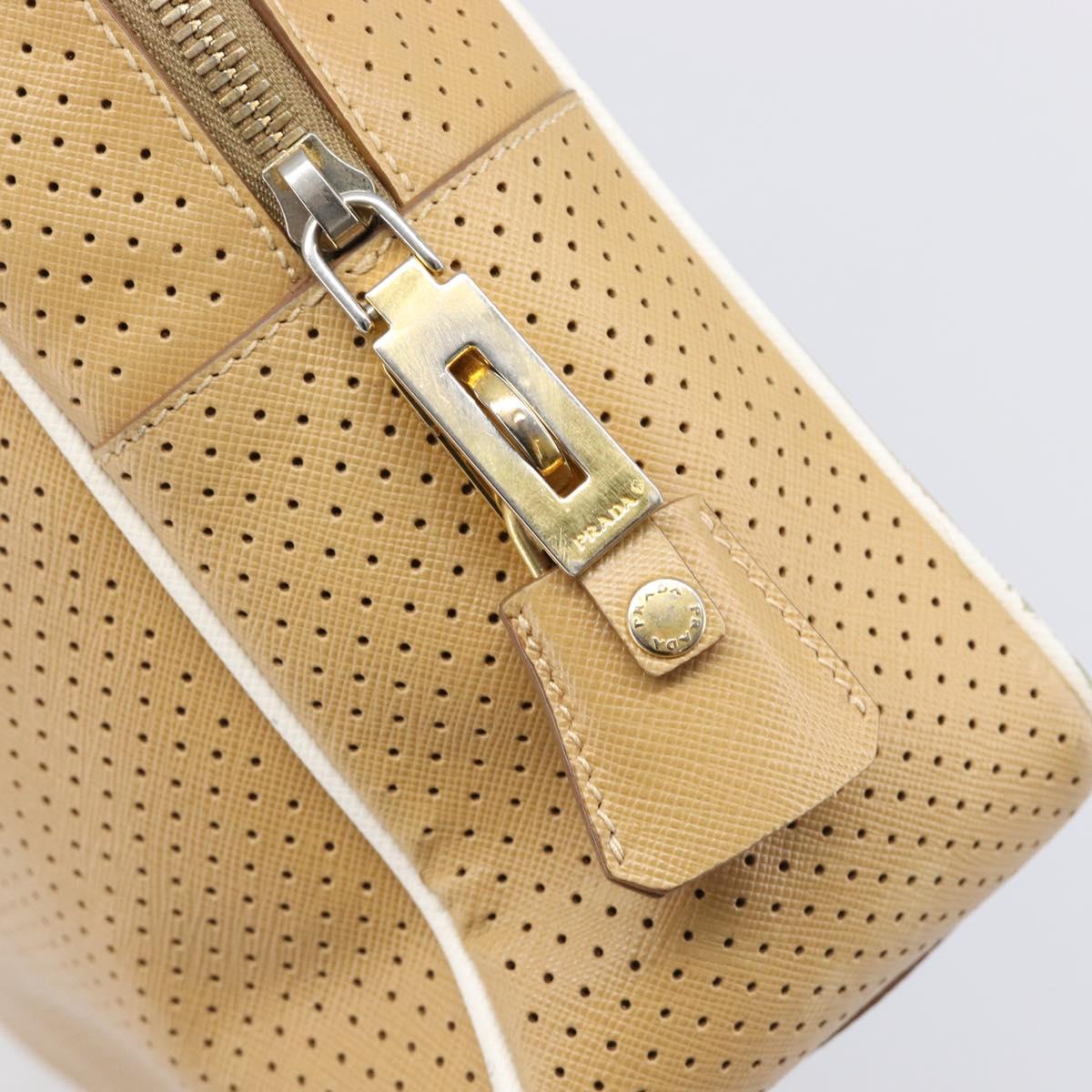 PRADA Punching Hand Bag Saffiano leather Beige Gold Auth 200432