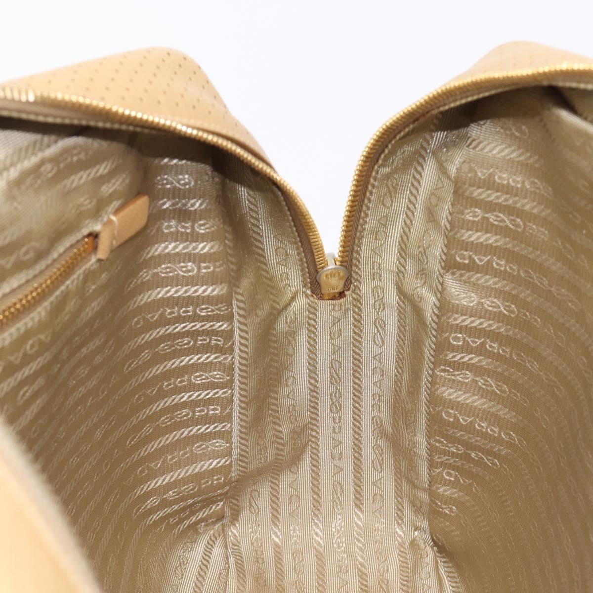 PRADA Punching Hand Bag Saffiano leather Beige Gold Auth 200432