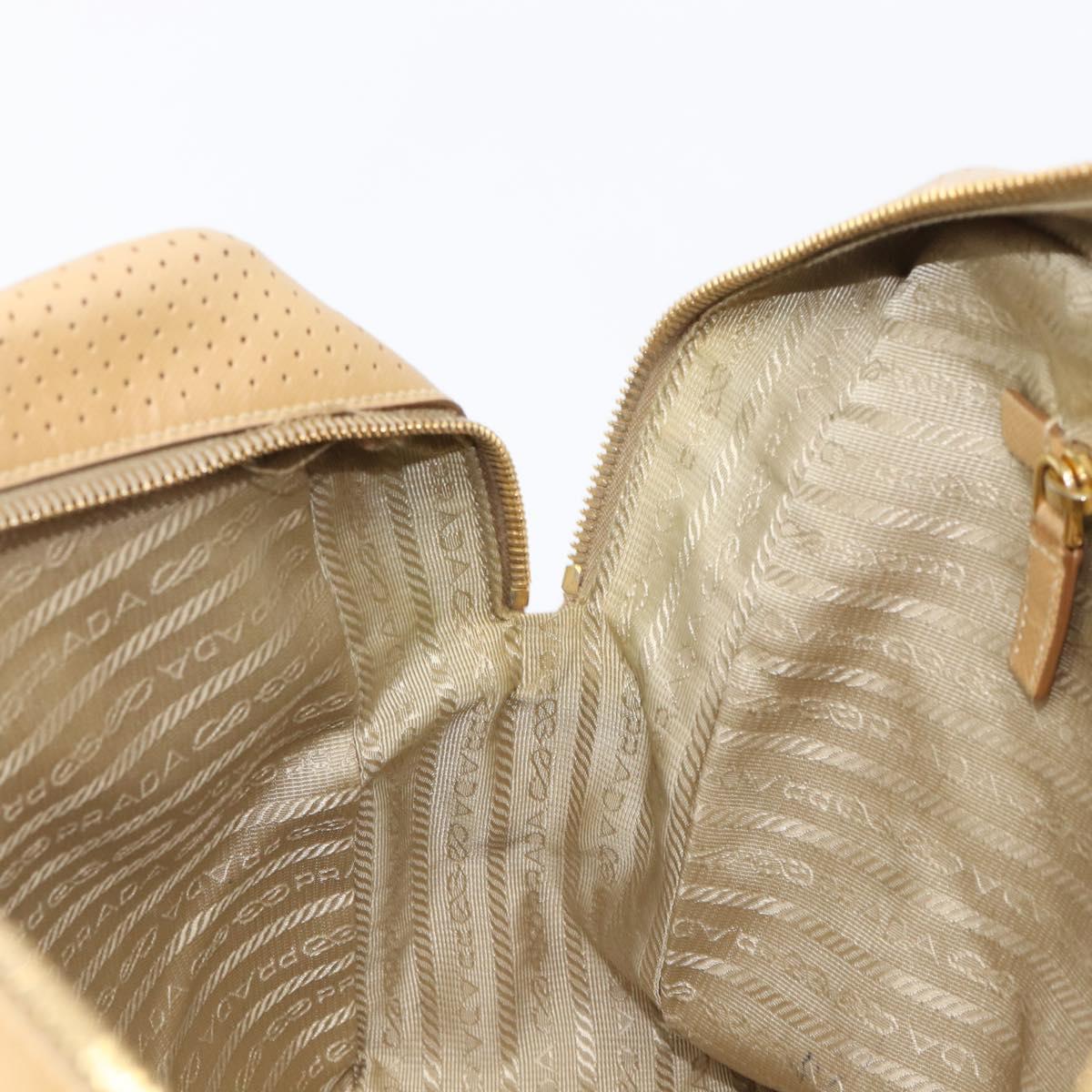 PRADA Punching Hand Bag Saffiano leather Beige Gold Auth 200432