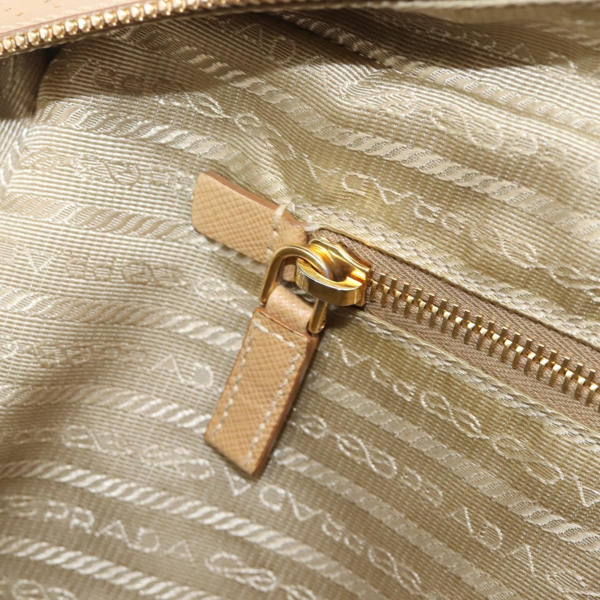 PRADA Punching Hand Bag Saffiano leather Beige Gold Auth 200432