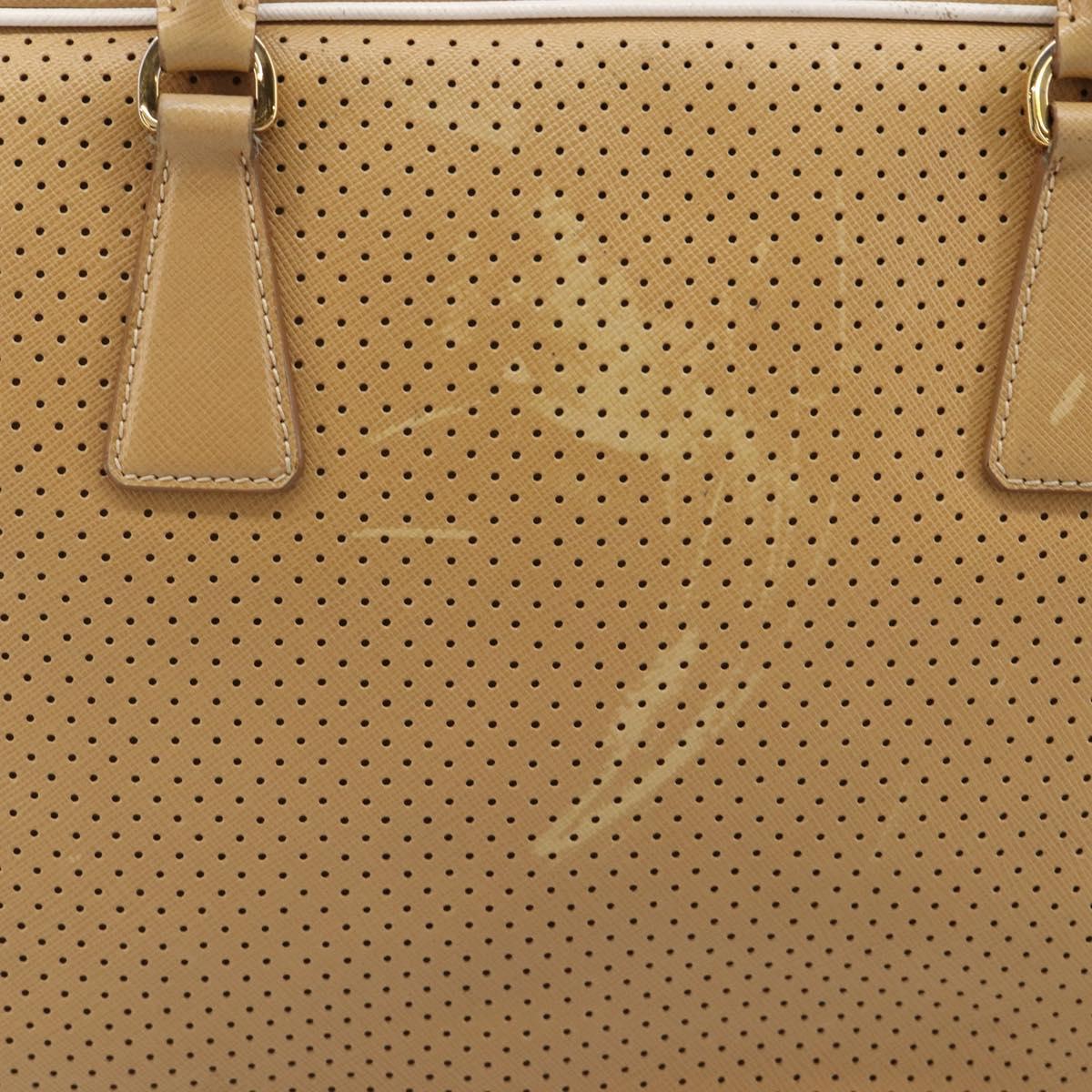 PRADA Punching Hand Bag Saffiano leather Beige Gold Auth 200432
