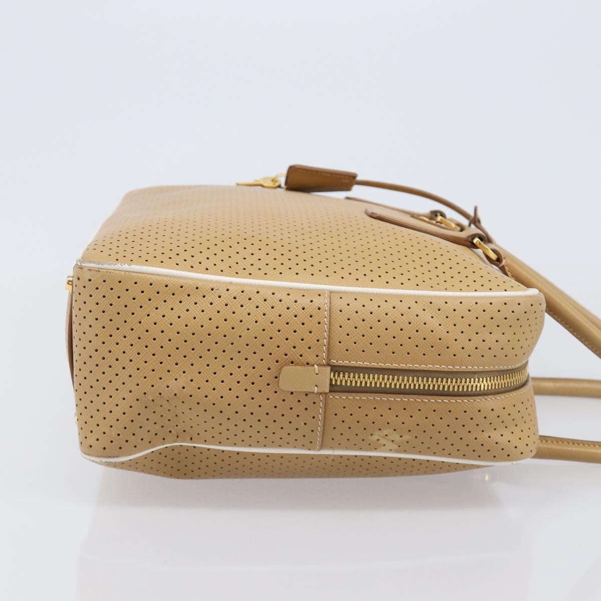 PRADA Punching Hand Bag Saffiano leather Beige Gold Auth 200432