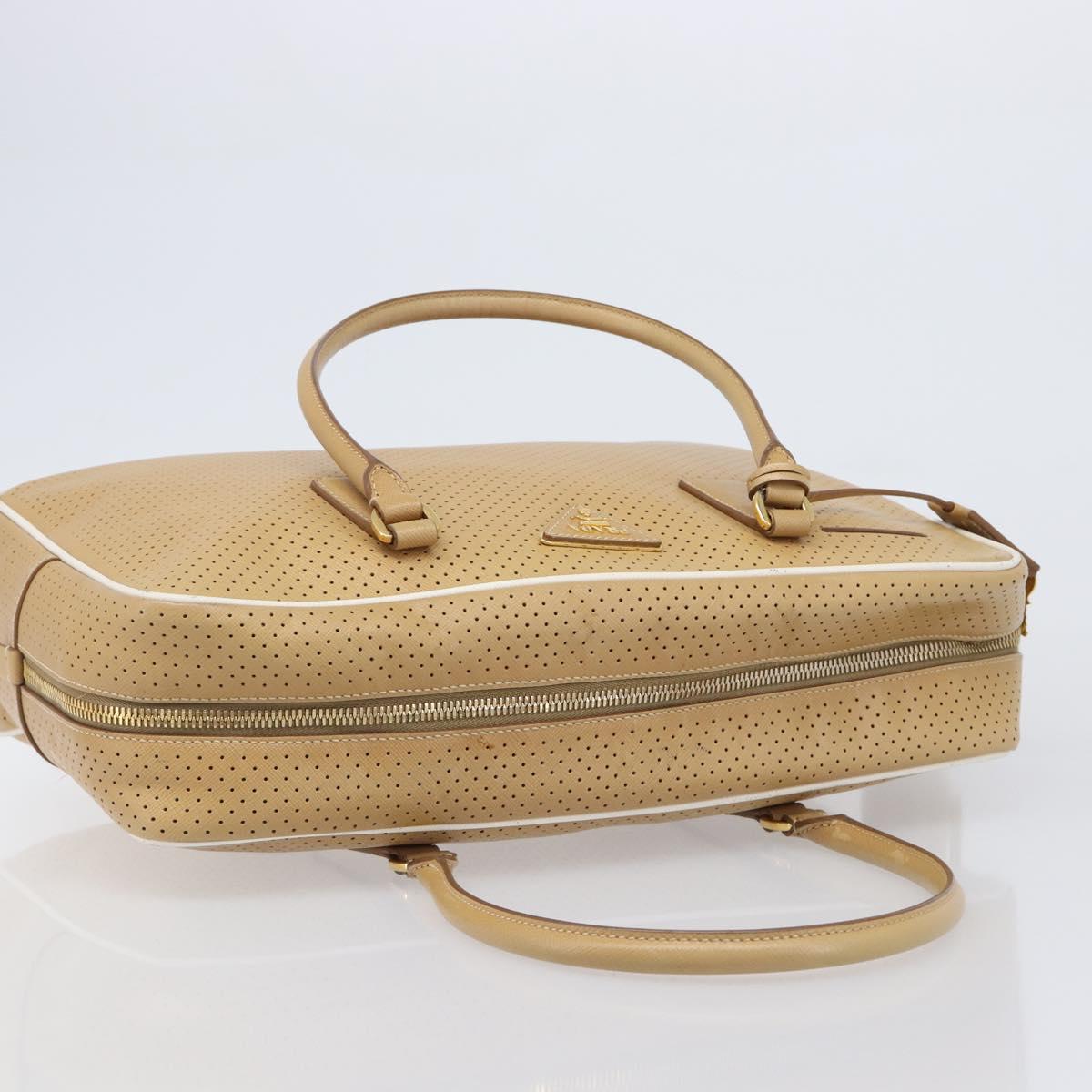 PRADA Punching Hand Bag Saffiano leather Beige Gold Auth 200432