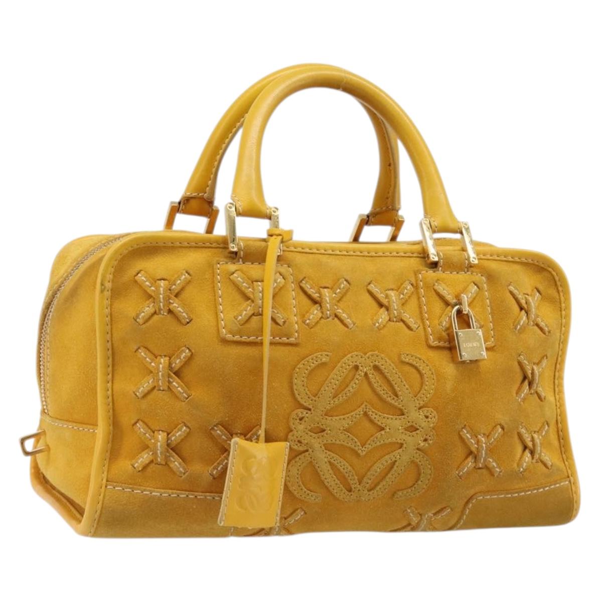 LOEWE Amazona 28 Hand Bag Suede Yellow Gold Auth 200433V