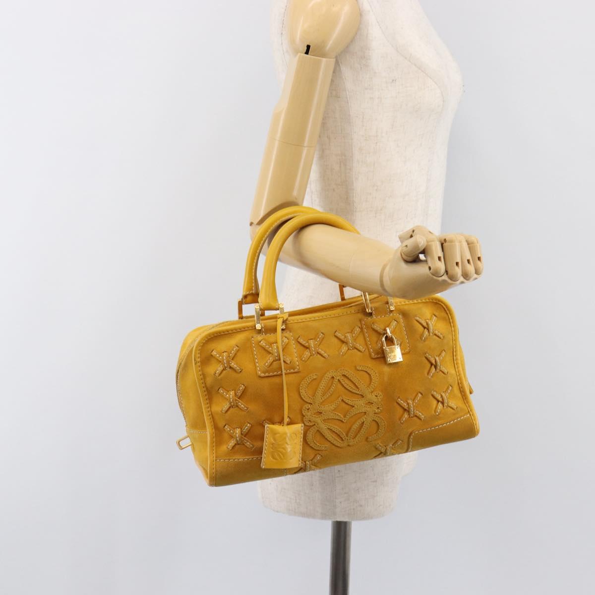 LOEWE Amazona 28 Hand Bag Suede Yellow Gold Auth 200433V