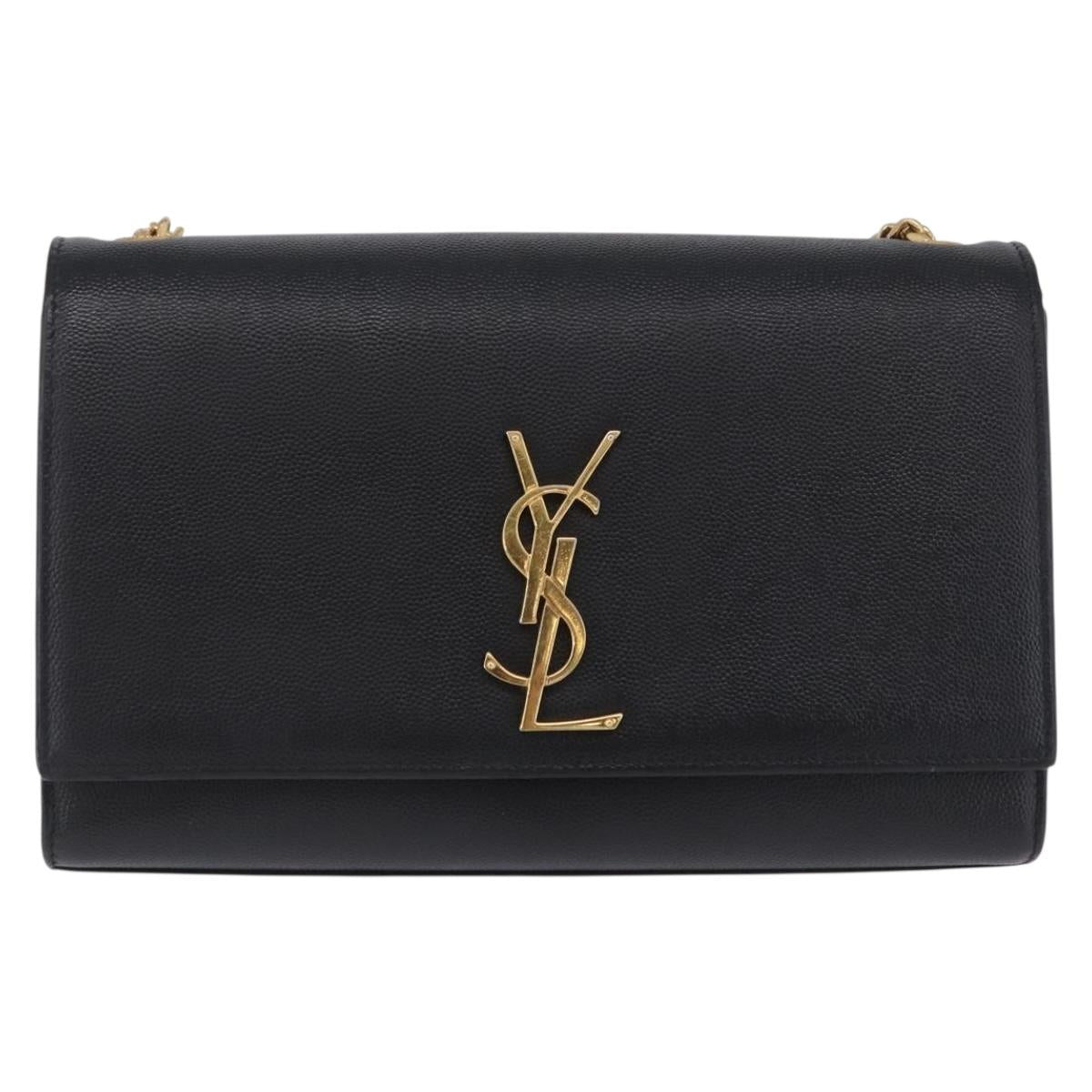 SAINT LAURENT Chain Kate Shoulder Bag Leather Black Gold Auth 200434M