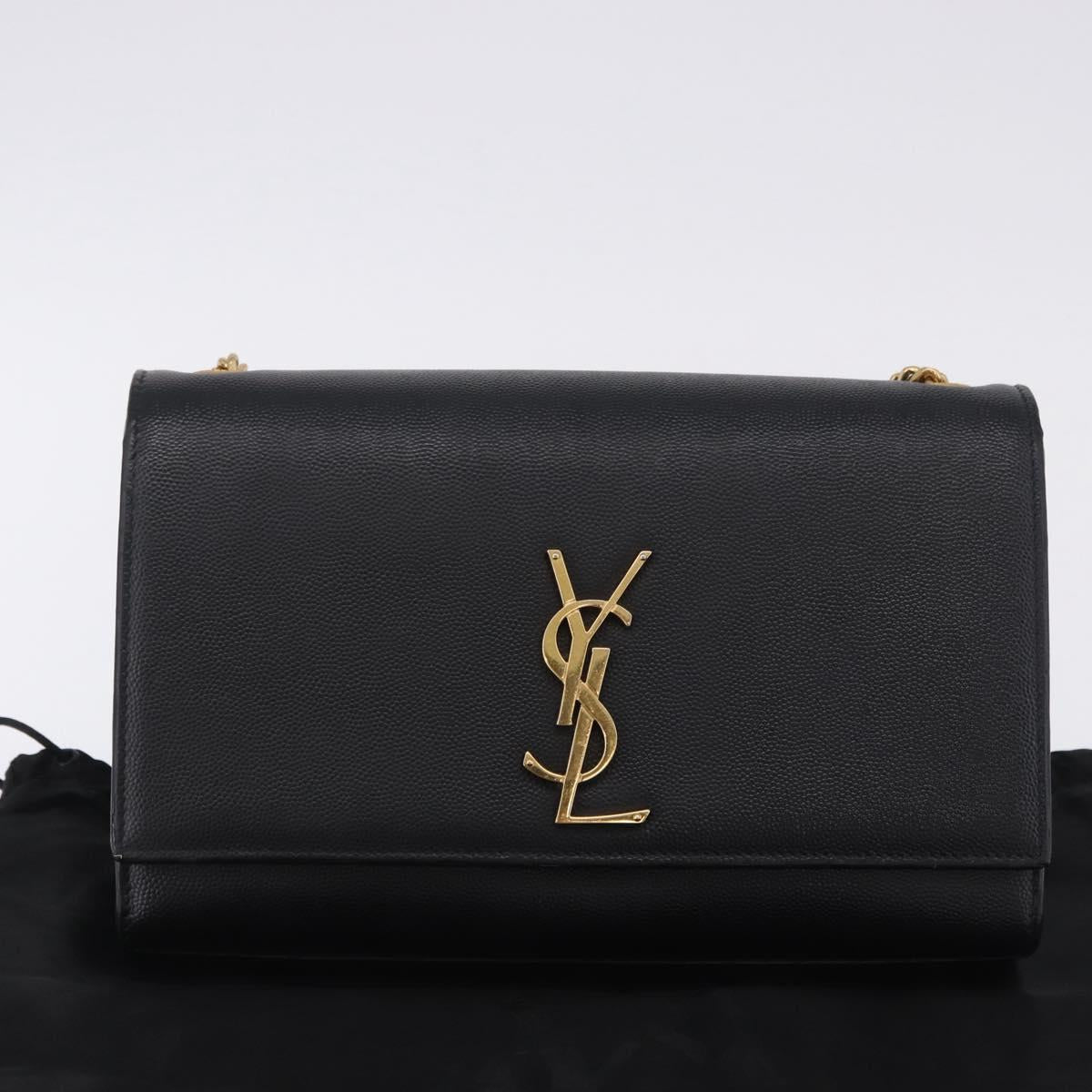 SAINT LAURENT Chain Kate Shoulder Bag Leather Black Gold Auth 200434M