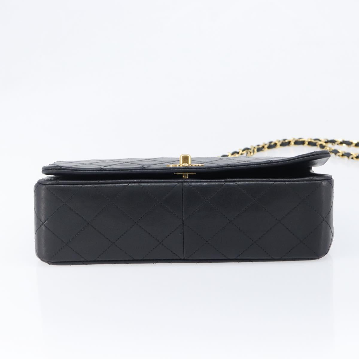 CHANEL Chain Matelasse Shoulder Bag Lamb Skin Black Gold CC Auth 200435V