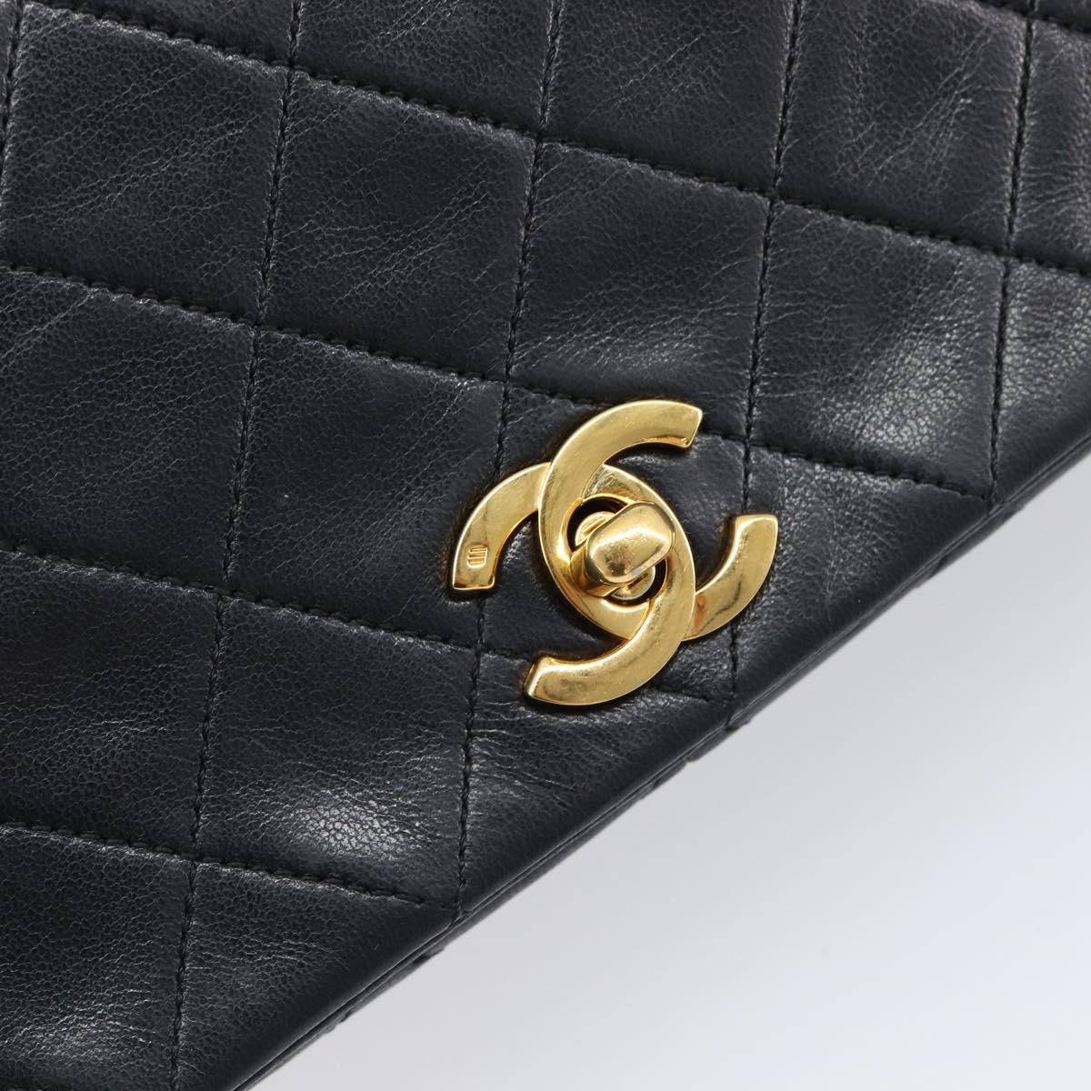 CHANEL Chain Matelasse Shoulder Bag Lamb Skin Black Gold CC Auth 200435V