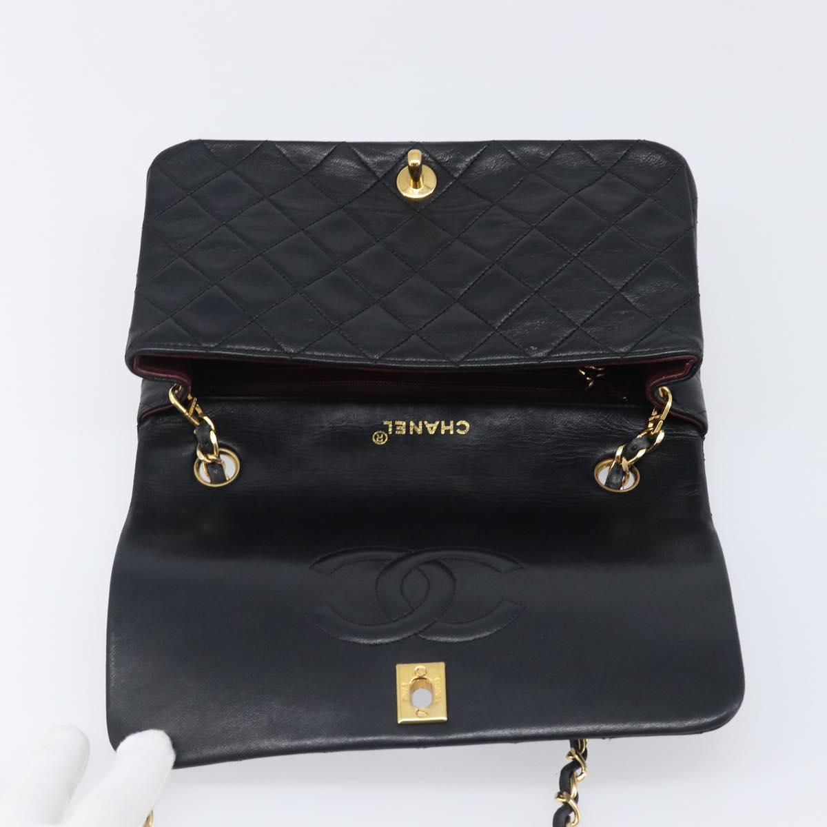CHANEL Chain Matelasse Shoulder Bag Lamb Skin Black Gold CC Auth 200435V