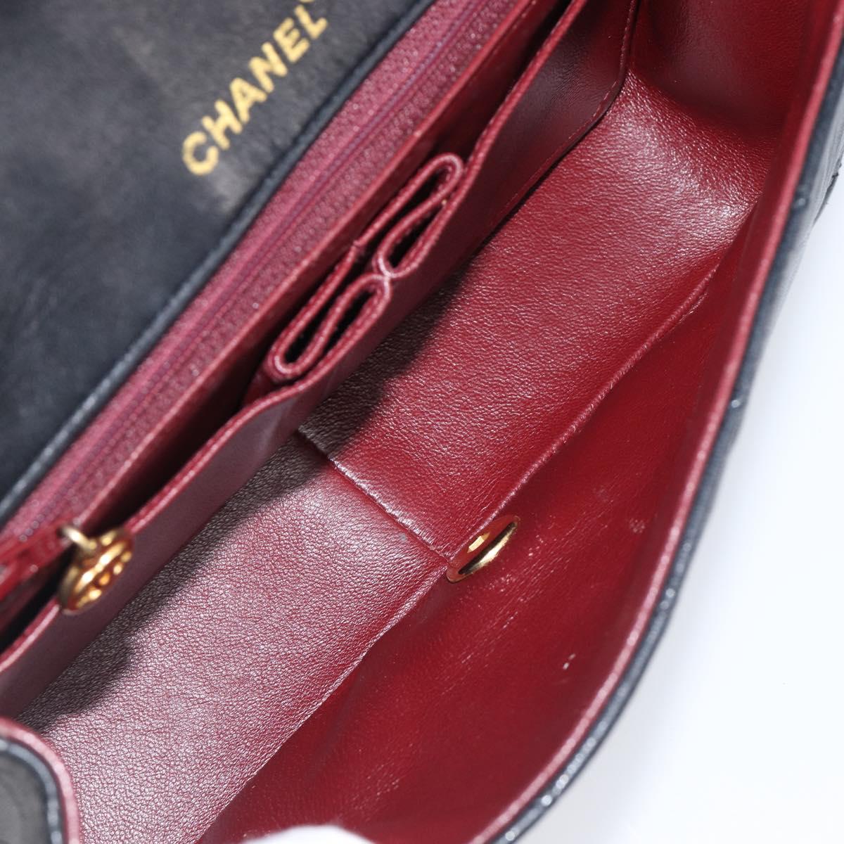 CHANEL Chain Matelasse Shoulder Bag Lamb Skin Black Gold CC Auth 200435V