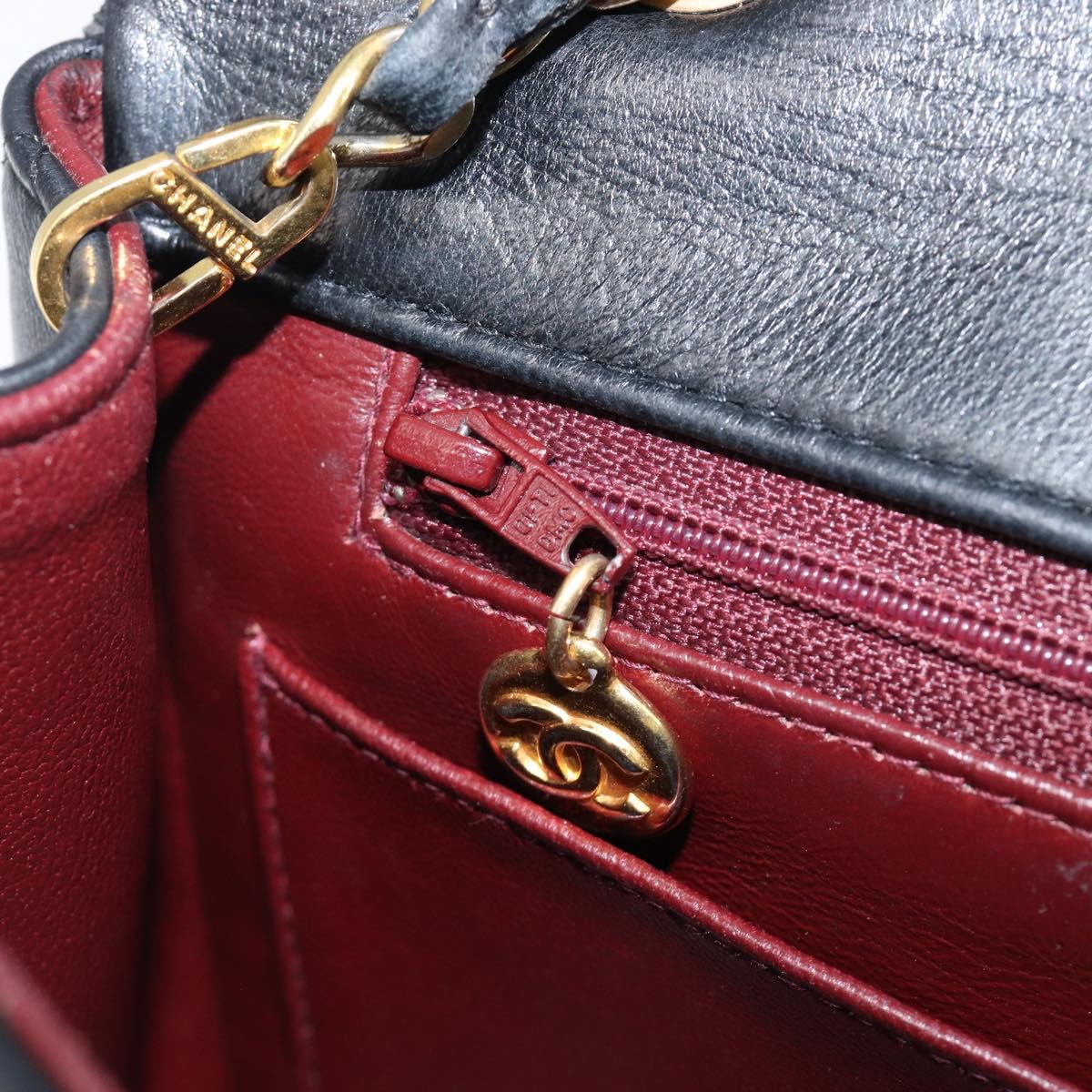 CHANEL Chain Matelasse Shoulder Bag Lamb Skin Black Gold CC Auth 200435V