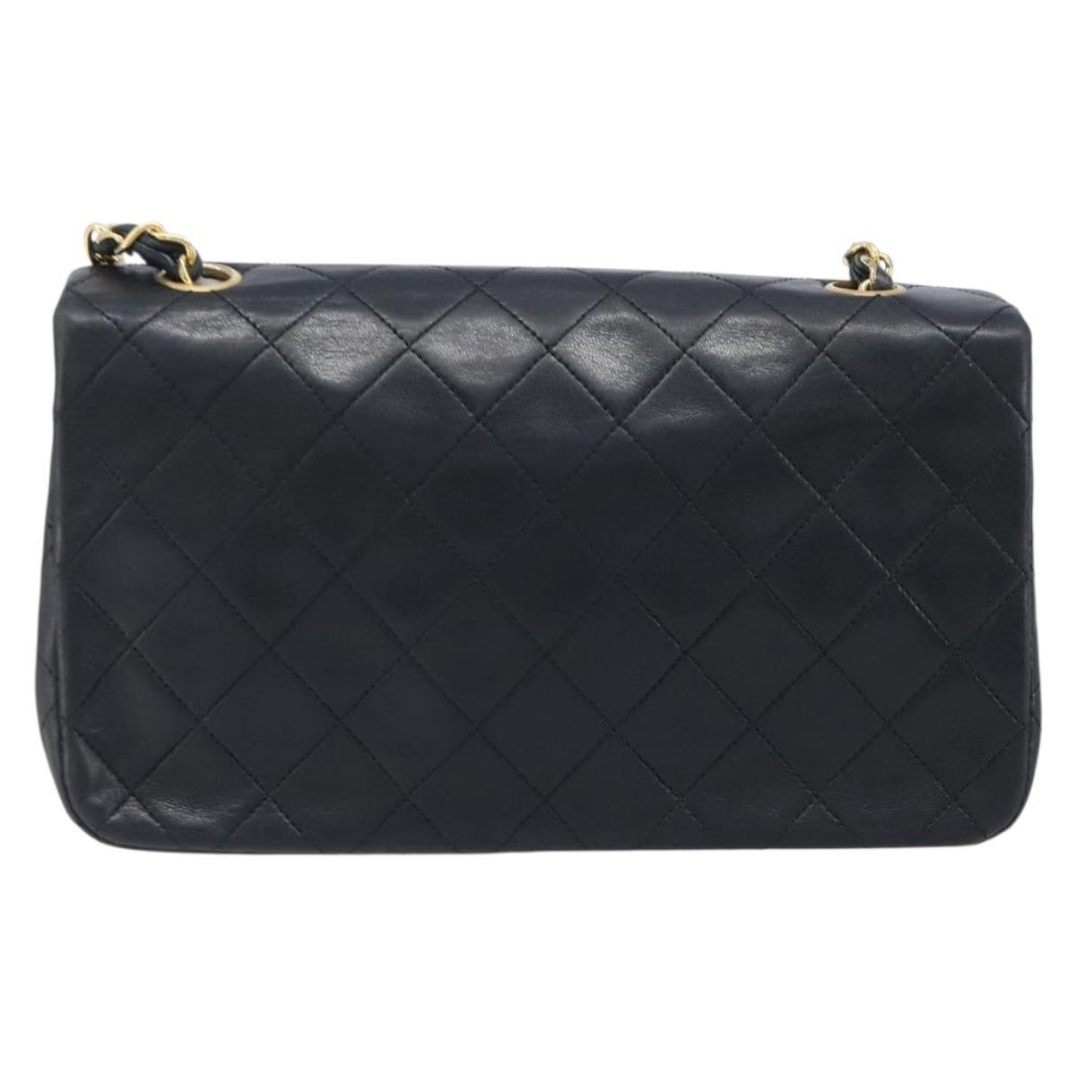 CHANEL Chain Matelasse Shoulder Bag Lamb Skin Black Gold CC Auth 200435V