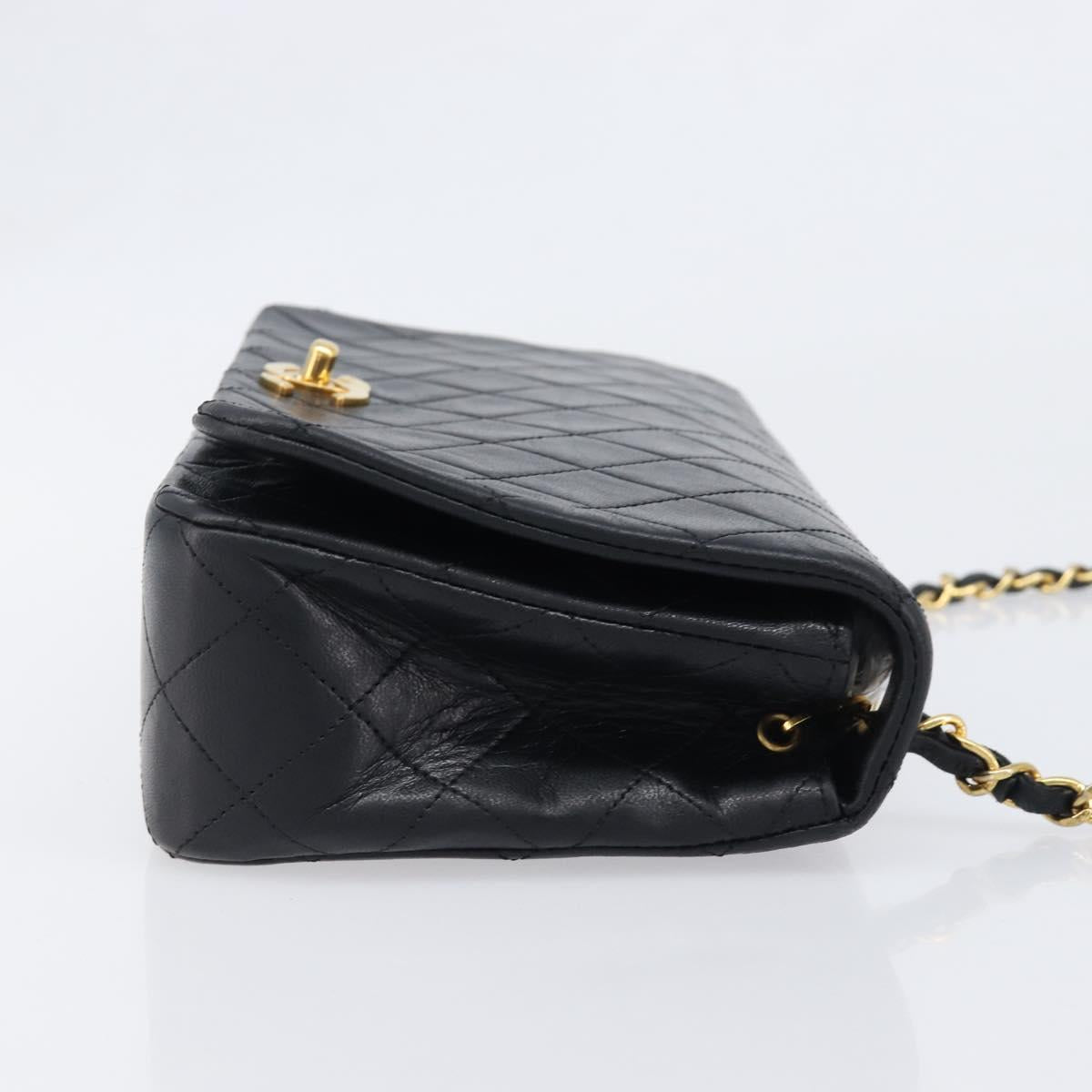 CHANEL Chain Matelasse Shoulder Bag Lamb Skin Black Gold CC Auth 200435V