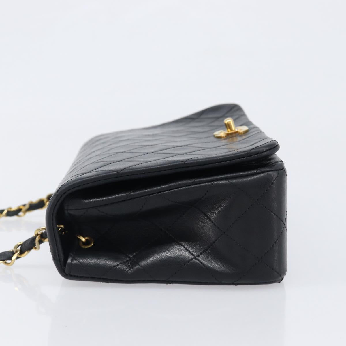 CHANEL Chain Matelasse Shoulder Bag Lamb Skin Black Gold CC Auth 200435V