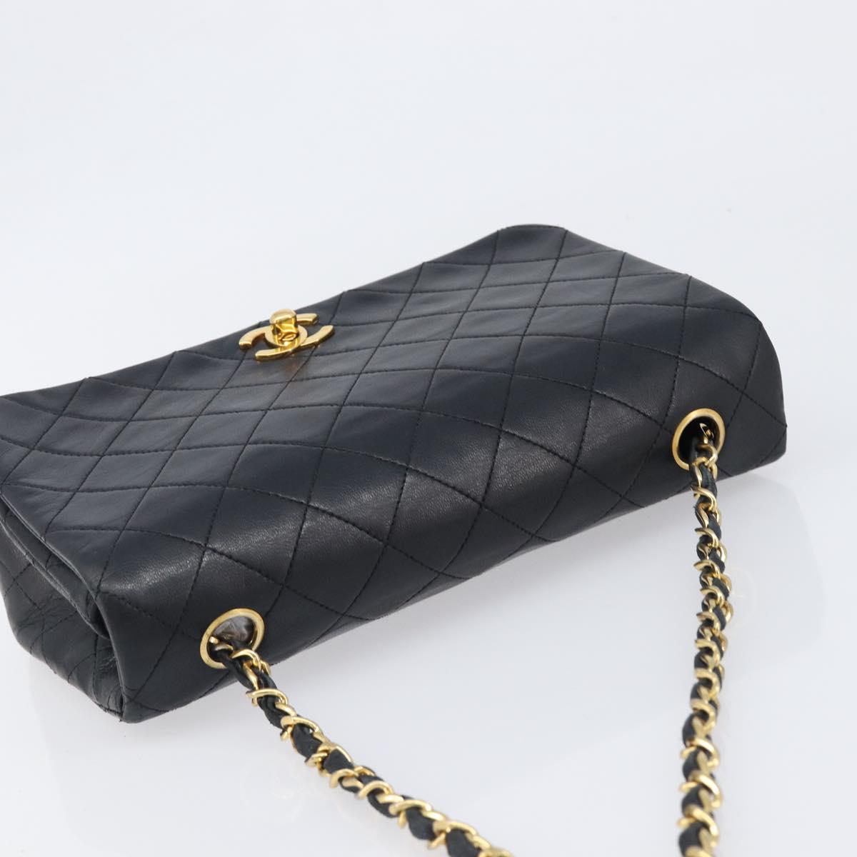 CHANEL Chain Matelasse Shoulder Bag Lamb Skin Black Gold CC Auth 200435V