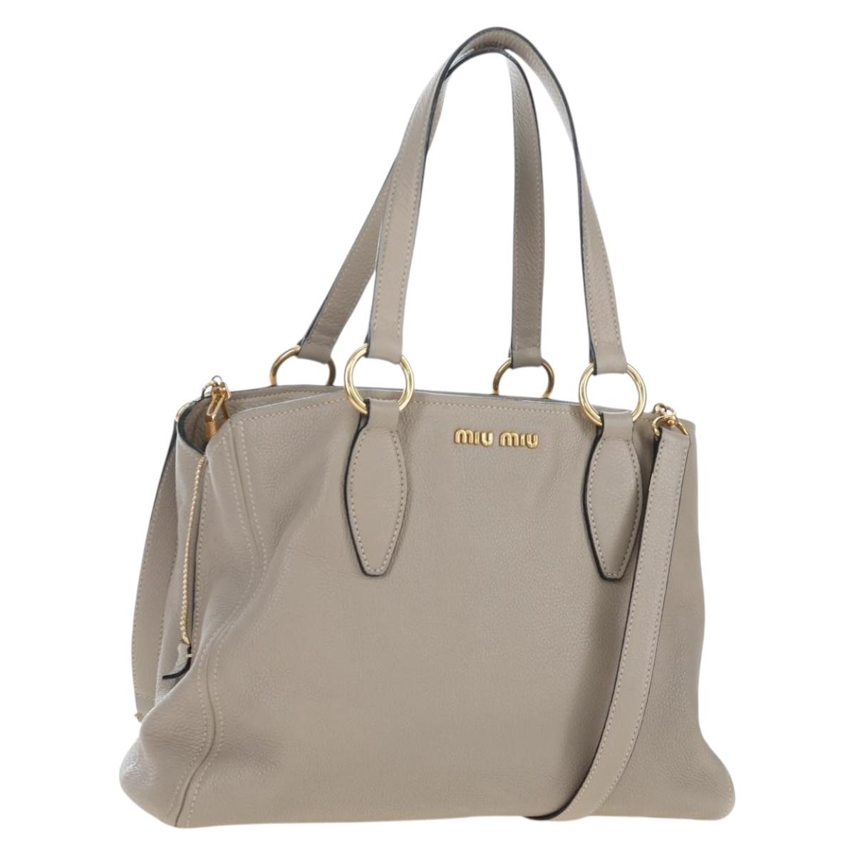 Miu Miu Tote Bag Leather 2way Beige Gold Auth 200436M