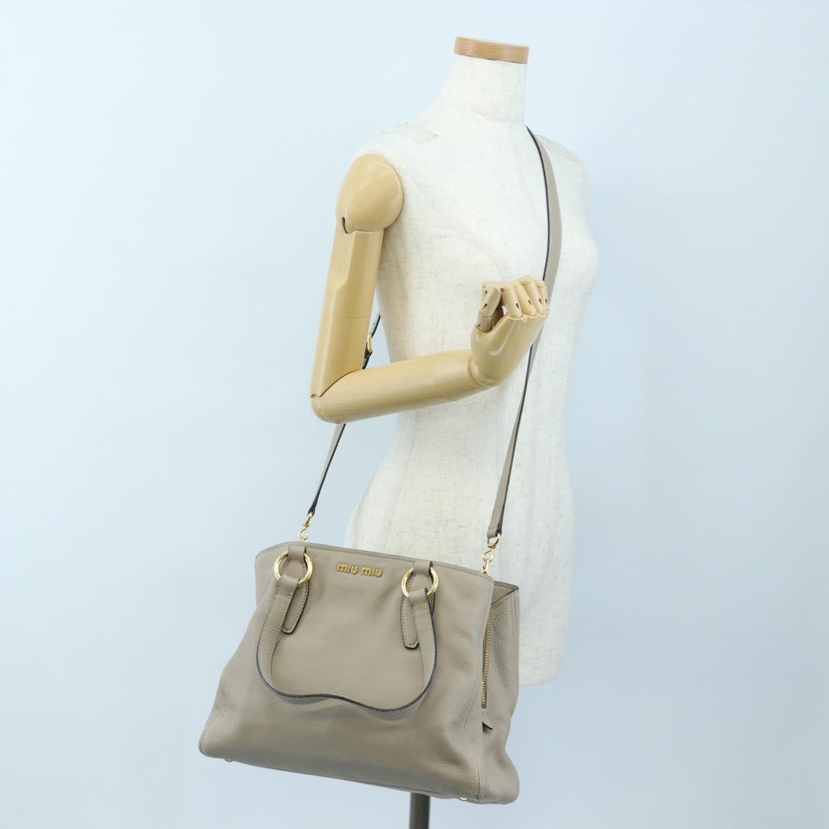 Miu Miu Tote Bag Leather 2way Beige Gold Auth 200436M