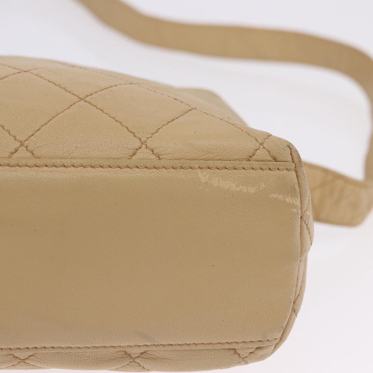 CHANEL Matelasse Shoulder Bag Lamb Skin Beige Gold CC Auth 200437A
