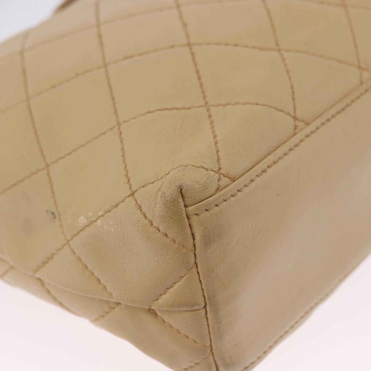 CHANEL Matelasse Shoulder Bag Lamb Skin Beige Gold CC Auth 200437A