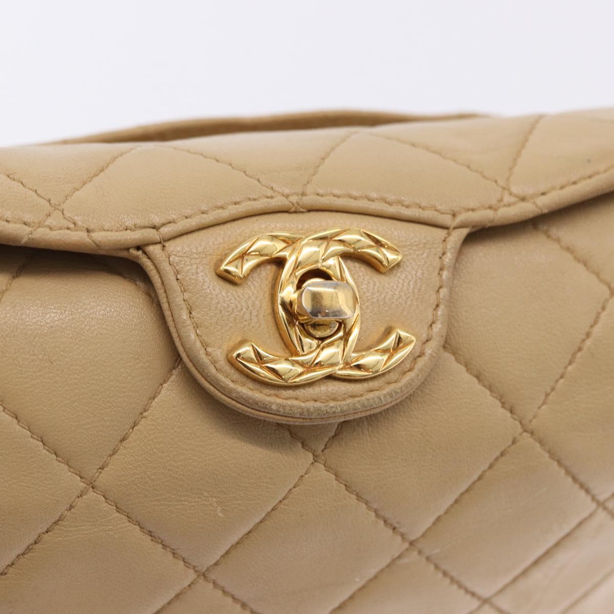 CHANEL Matelasse Shoulder Bag Lamb Skin Beige Gold CC Auth 200437A