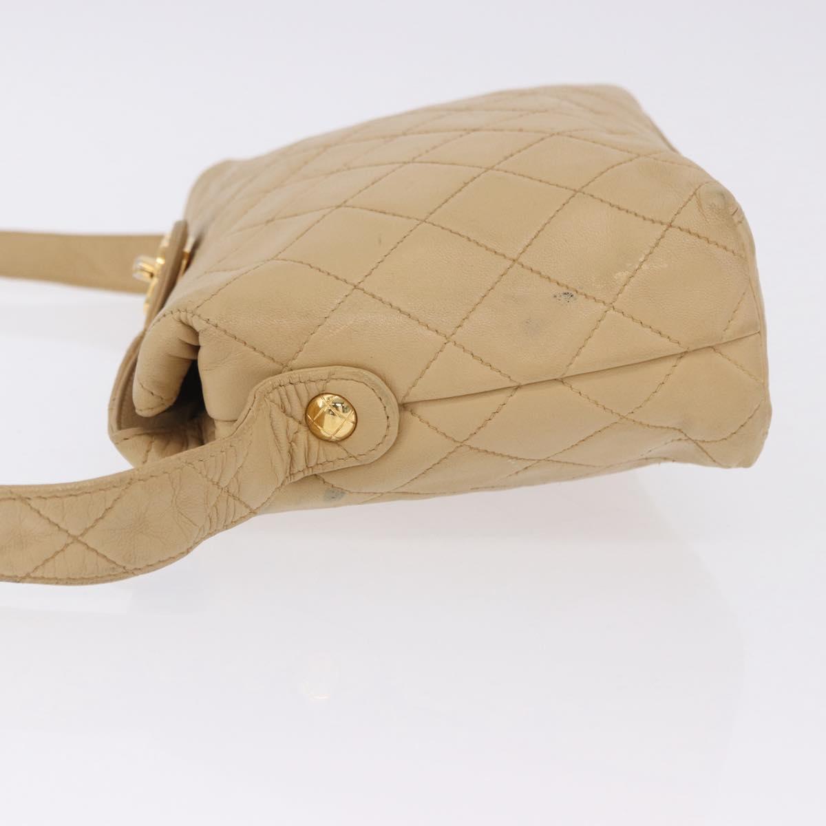 CHANEL Matelasse Shoulder Bag Lamb Skin Beige Gold CC Auth 200437A