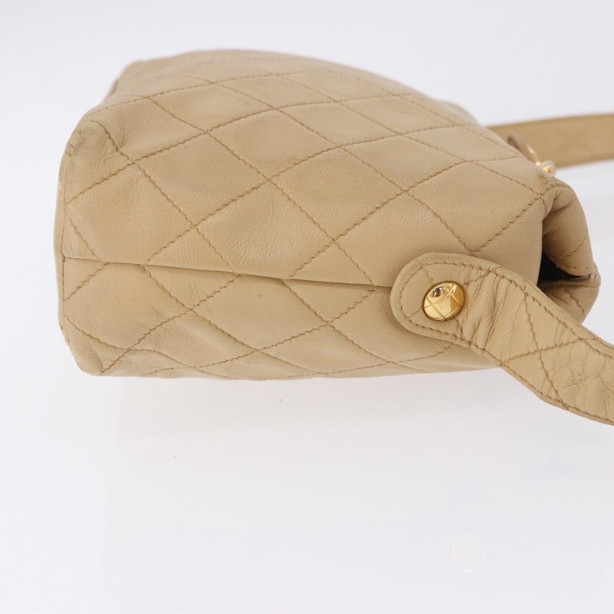 CHANEL Matelasse Shoulder Bag Lamb Skin Beige Gold CC Auth 200437A